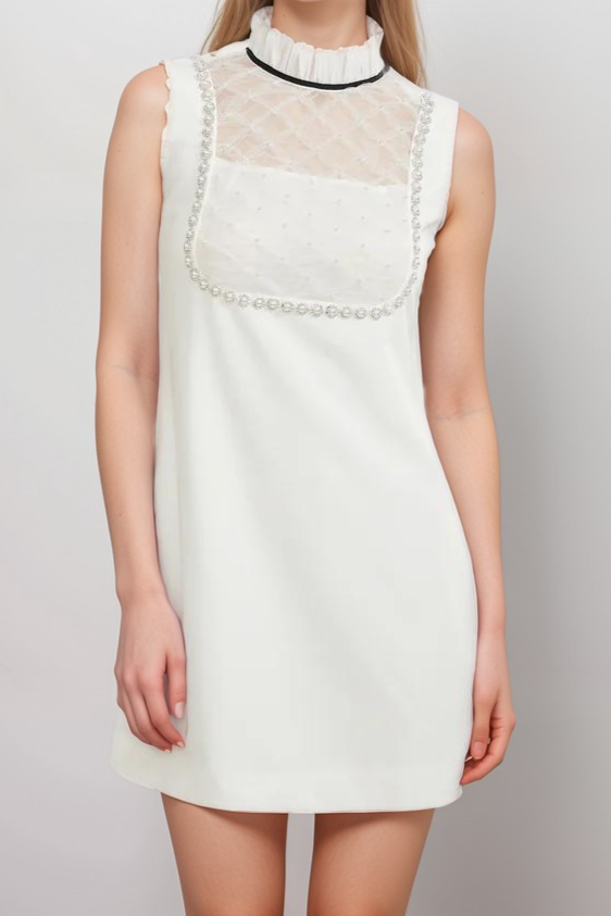 ADRIELLE WHITE PEARL MINI DRESS FOR PARTIES