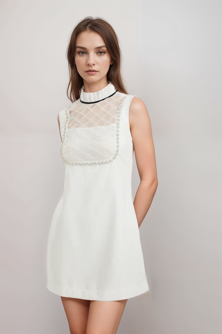 ADRIELLE WHITE PEARL MINI DRESS FOR PARTIES