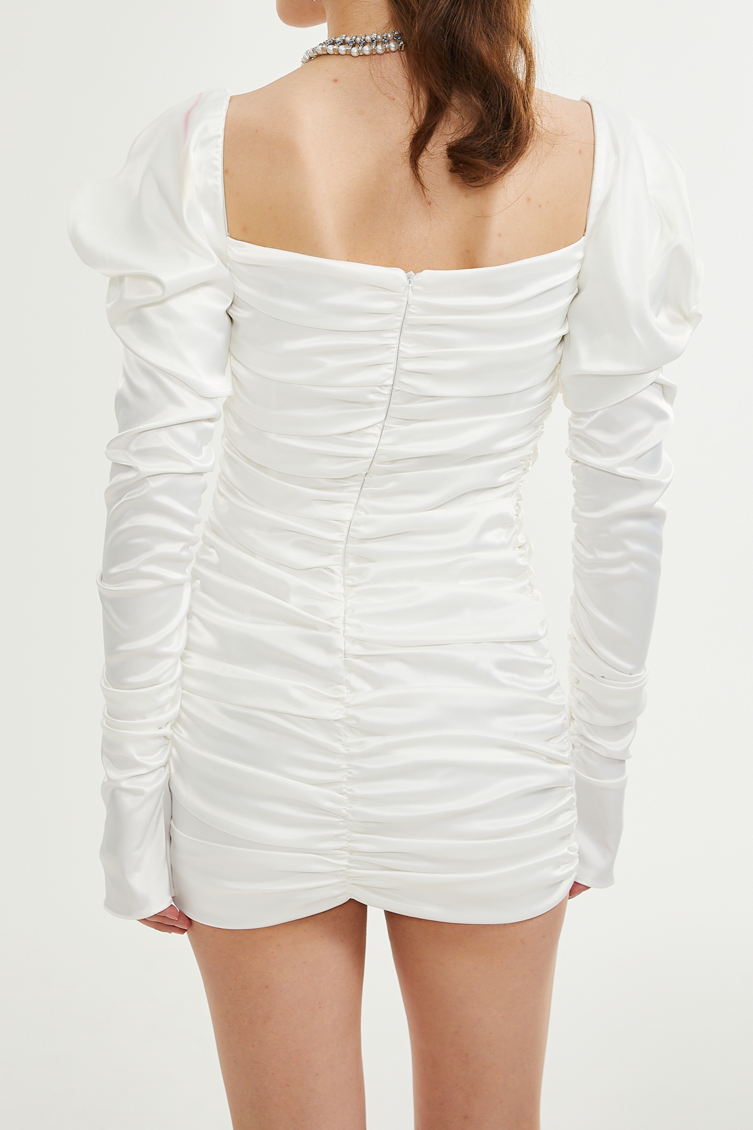 AVALON CRYSTAL RUCHED MINI DRESS - SHIMMER PARTY COCKTAIL