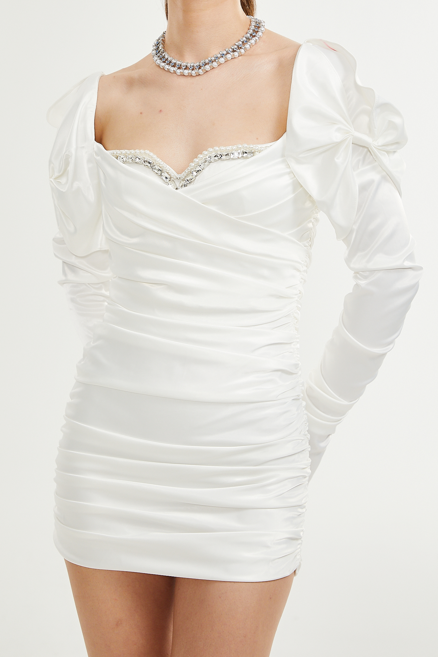 AVALON CRYSTAL RUCHED MINI DRESS - SHIMMER PARTY COCKTAIL