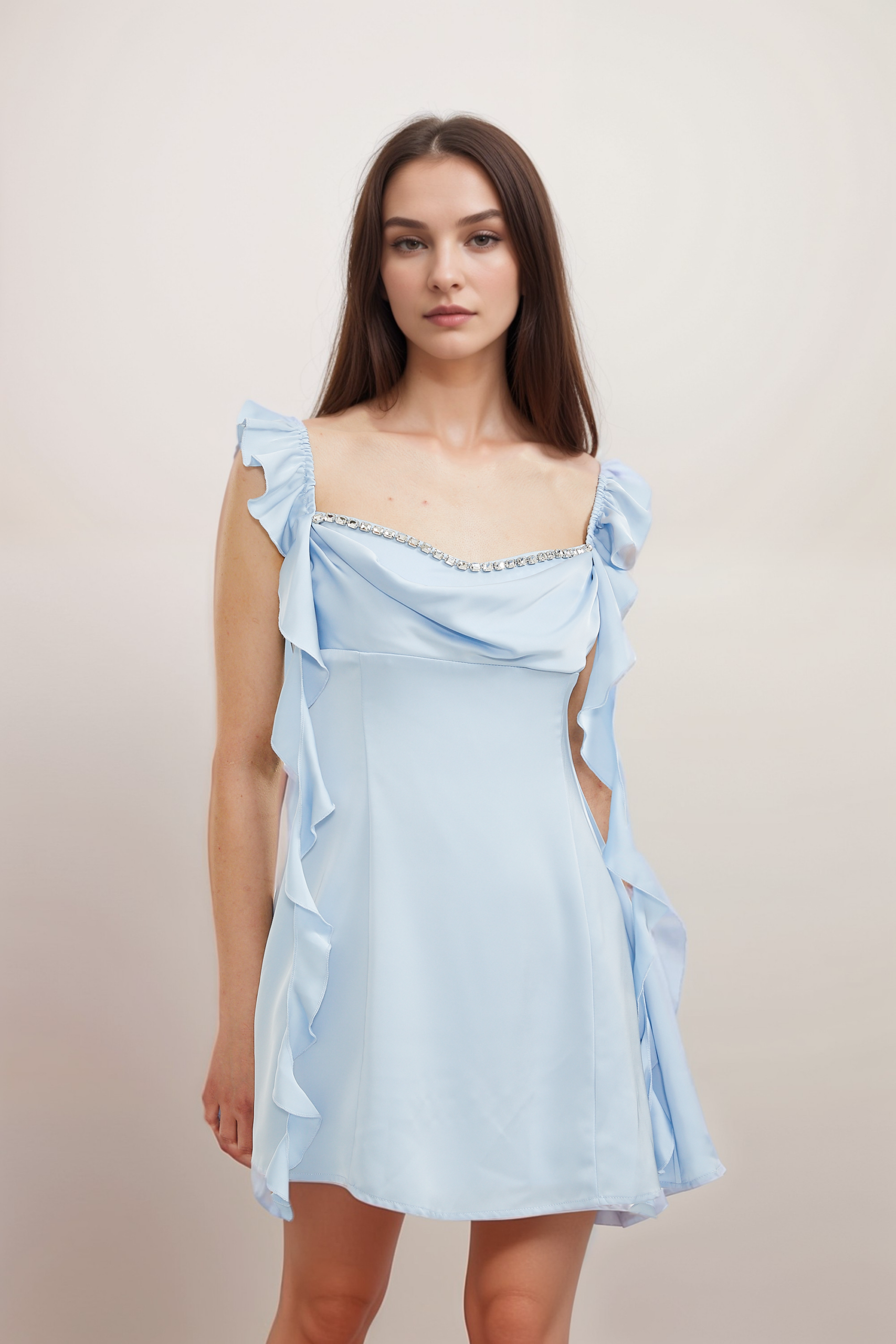 RENO COWL-NECK MINI DRESS WITH EMBELLISHMENTS