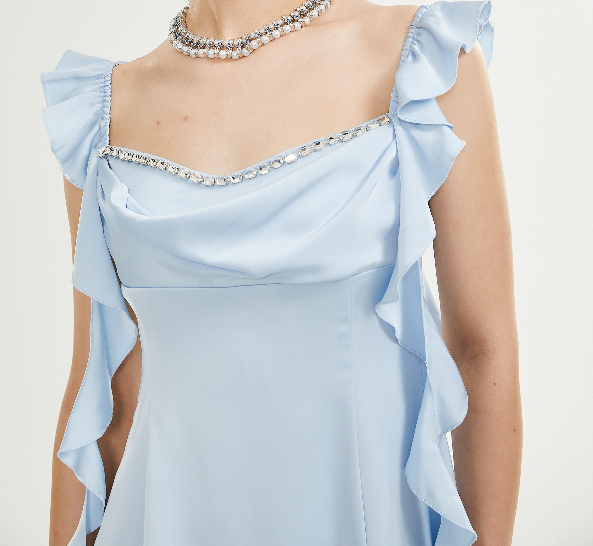 RENO COWL-NECK MINI DRESS WITH EMBELLISHMENTS