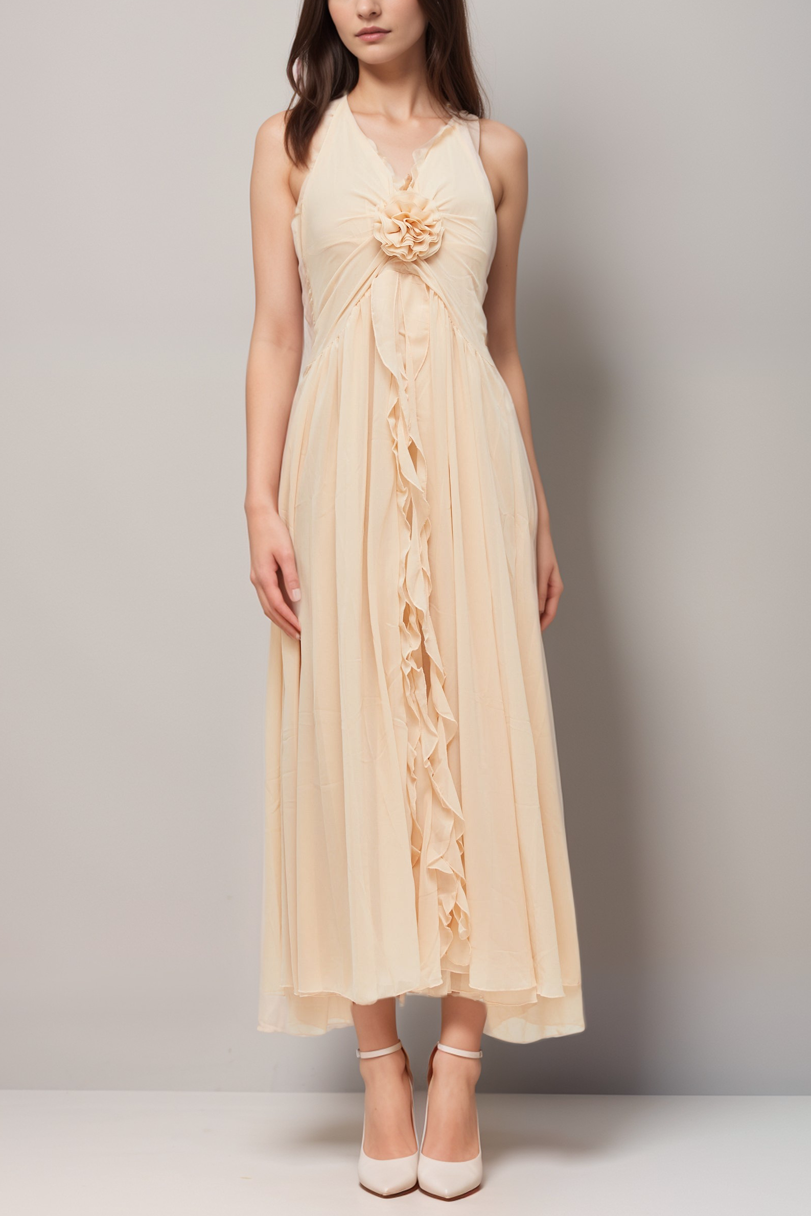 Élodie ruffled faux-flower maxi dress