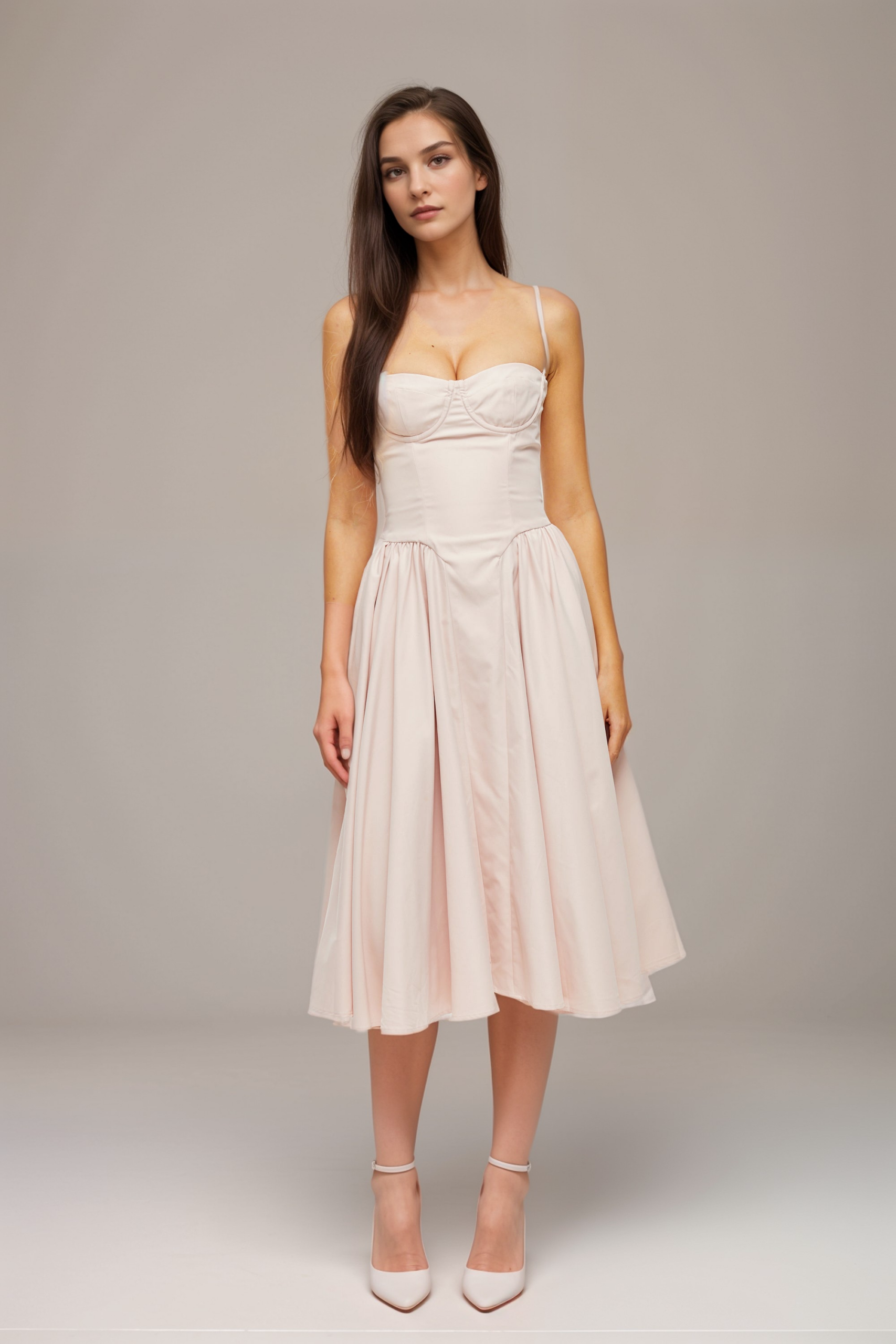 PINK PLEATED CORSET MIDI DRESS FOR WEDDING