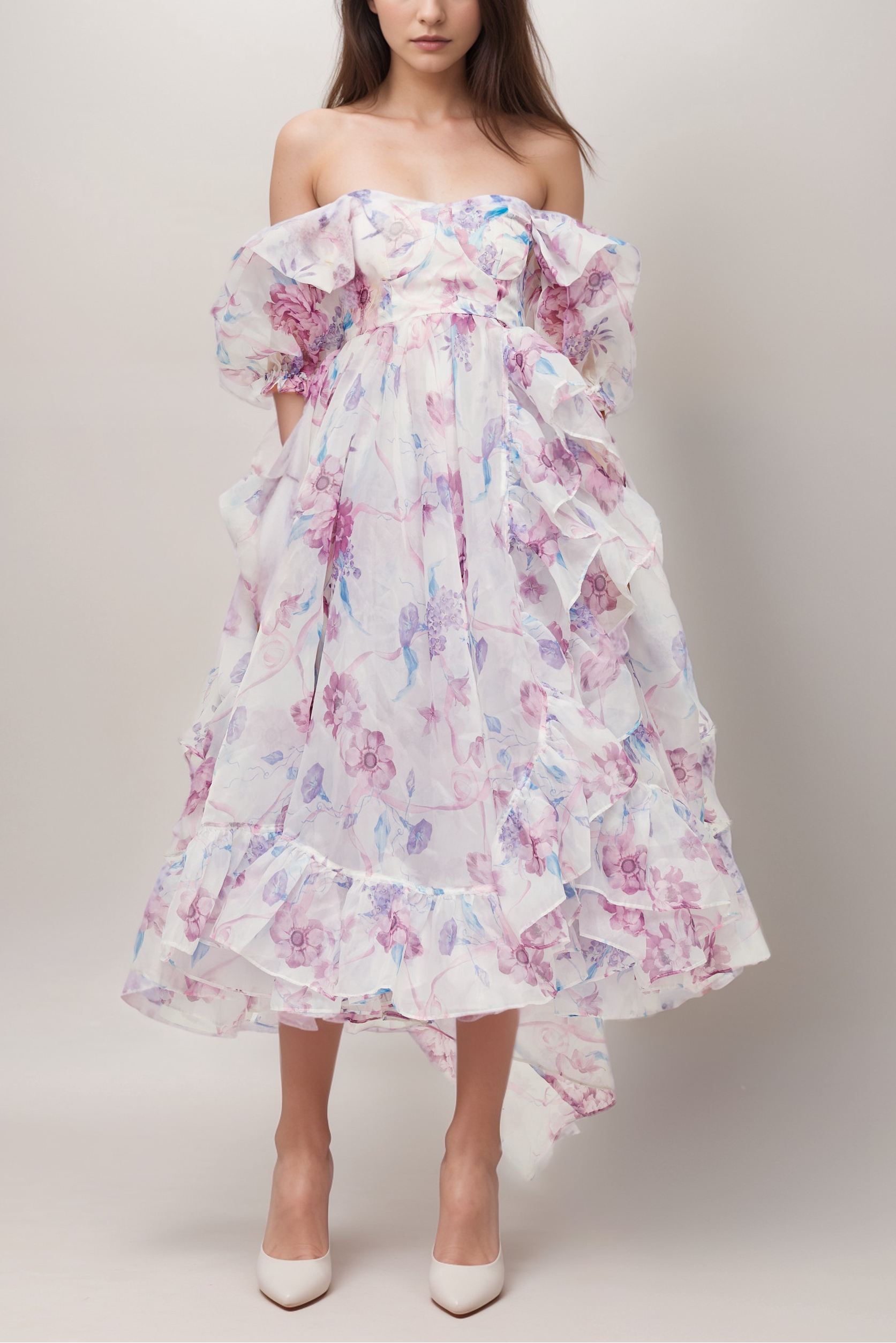 BÉATRICE PUFF-SLEEVE MIDI DRESS FOR WEDDING
