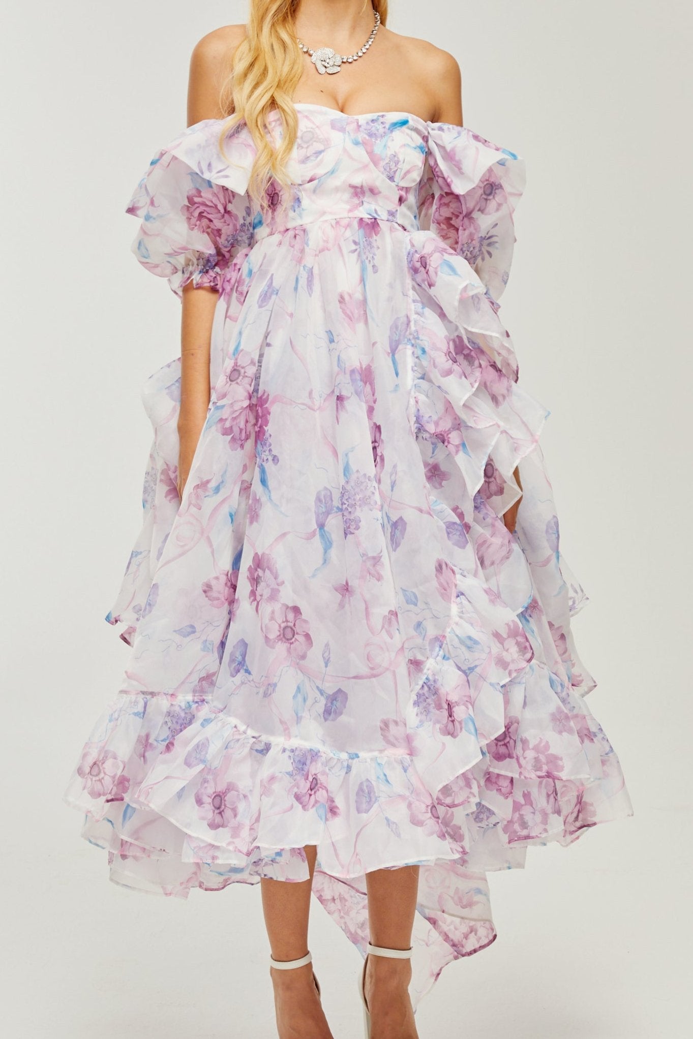 BÉATRICE PUFF-SLEEVE MIDI DRESS FOR WEDDING
