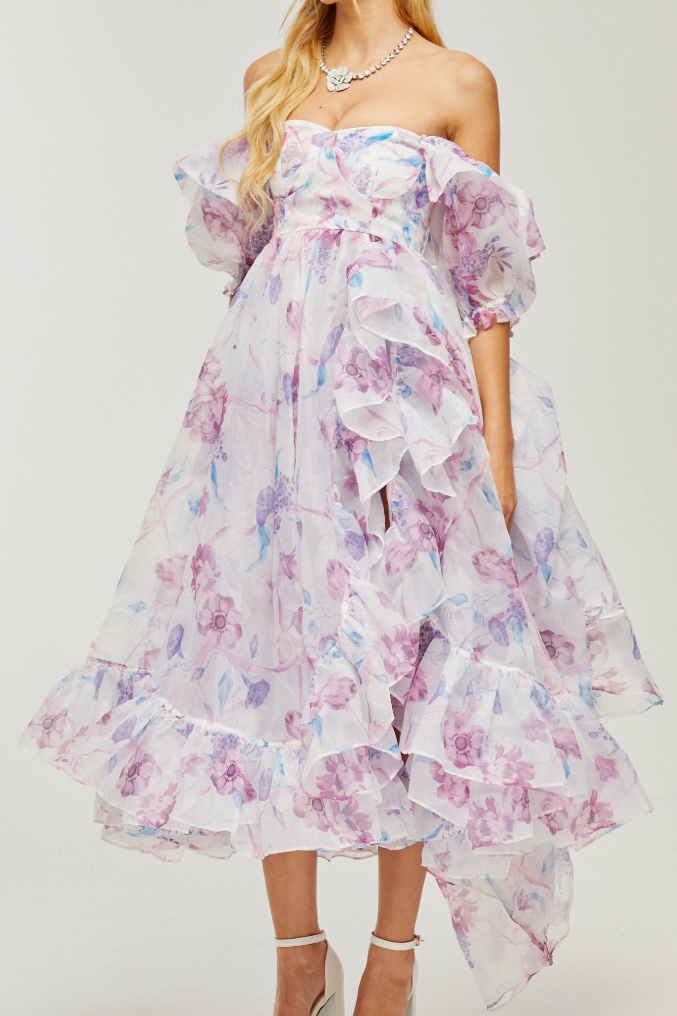 BÉATRICE PUFF-SLEEVE MIDI DRESS FOR WEDDING