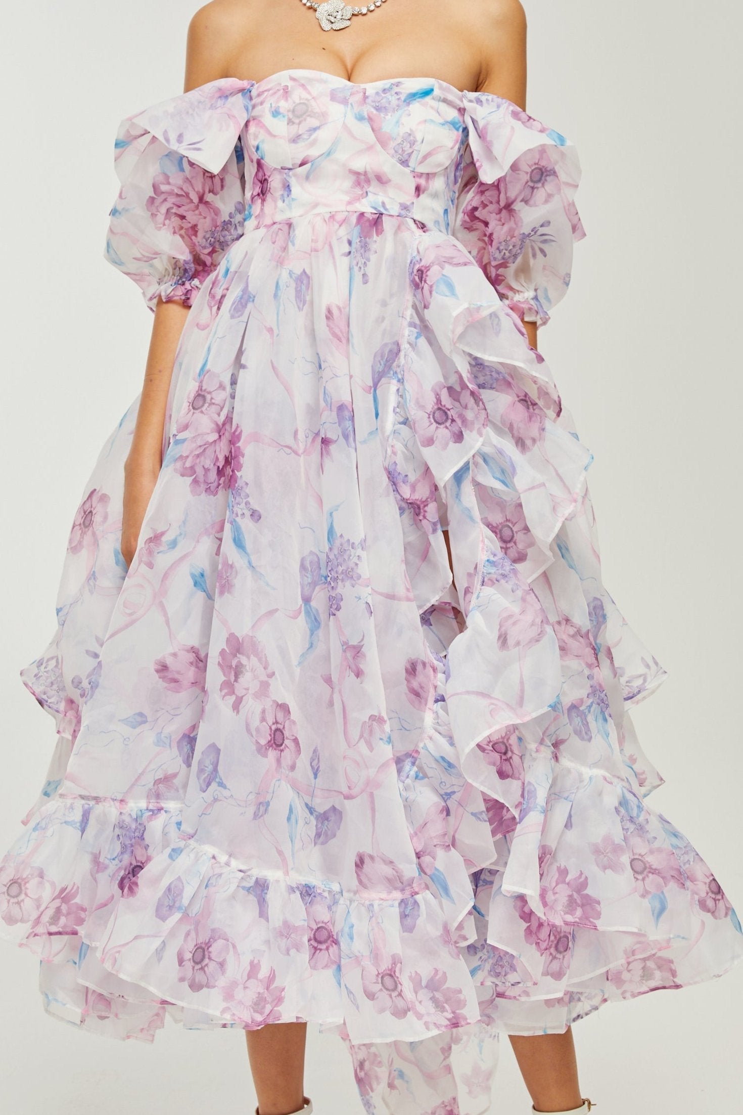 BÉATRICE PUFF-SLEEVE MIDI DRESS FOR WEDDING