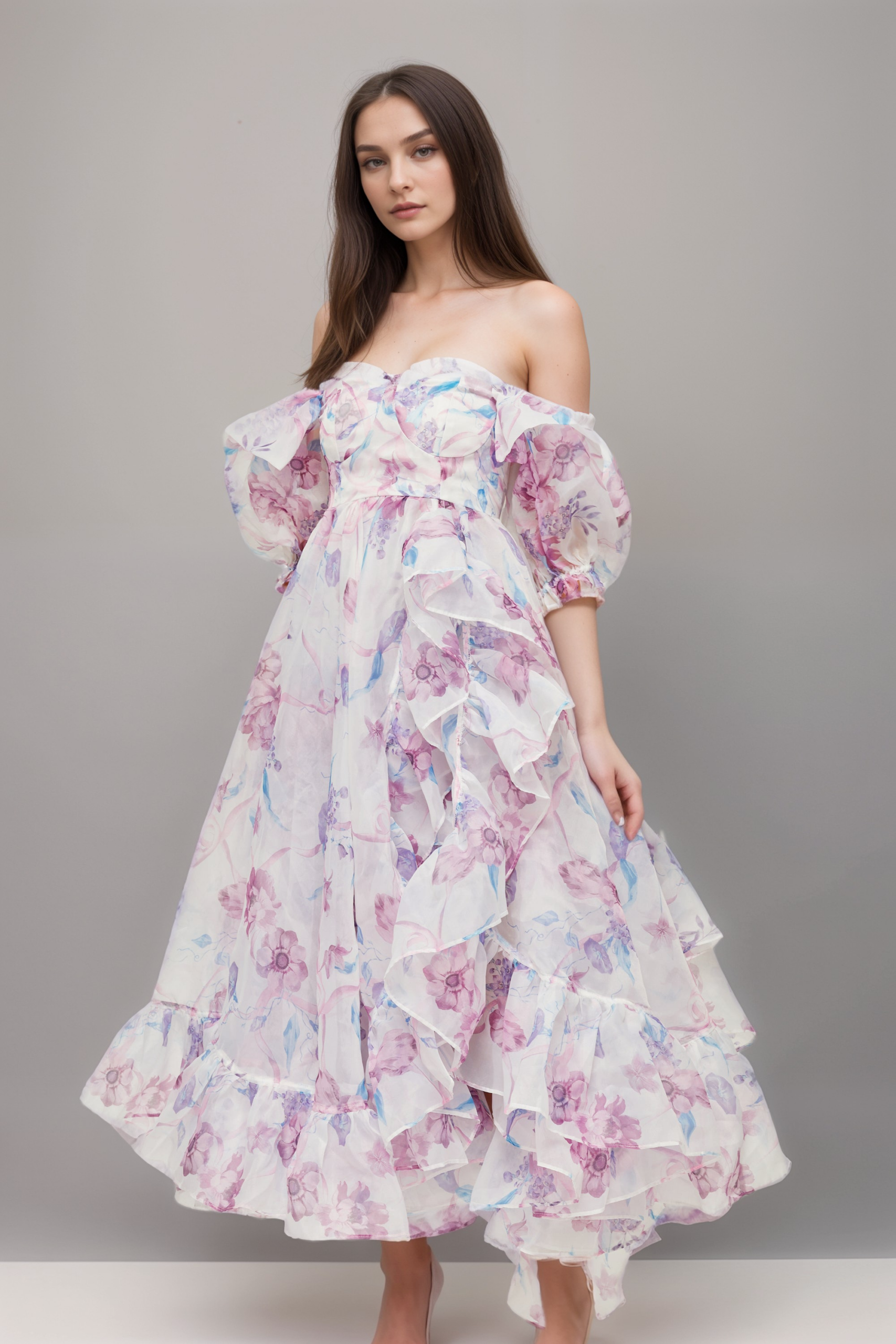 BÉATRICE PUFF-SLEEVE MIDI DRESS FOR WEDDING