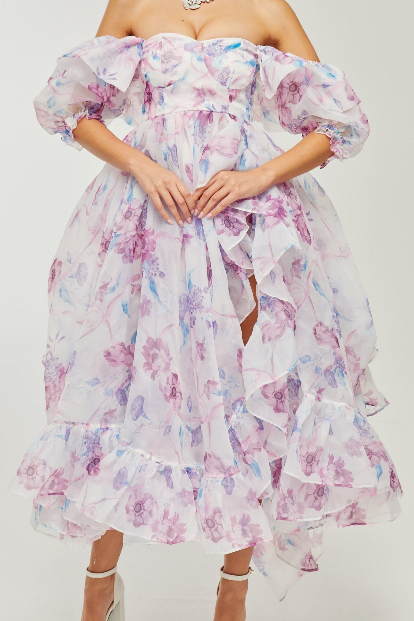 BÉATRICE PUFF-SLEEVE MIDI DRESS FOR WEDDING