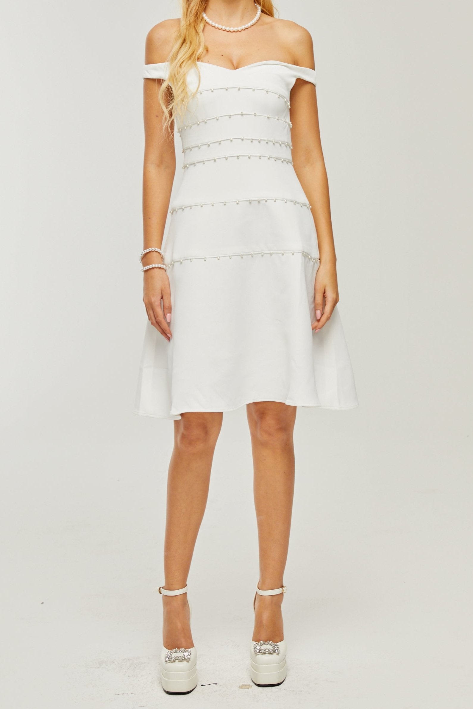 PRISCILLE WHITE PEARL MINI DRESS FOR PARTY