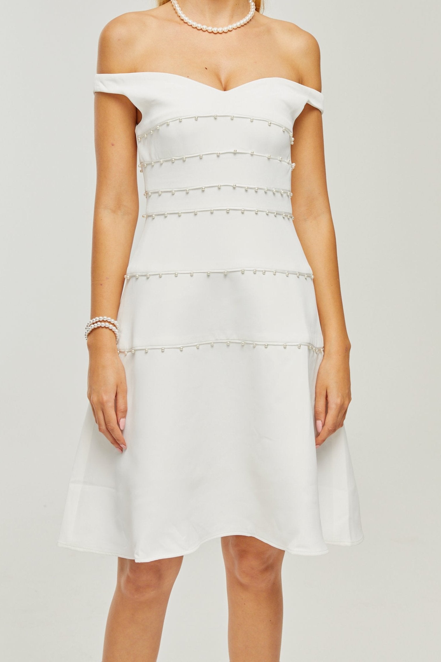 PRISCILLE WHITE PEARL MINI DRESS FOR PARTY