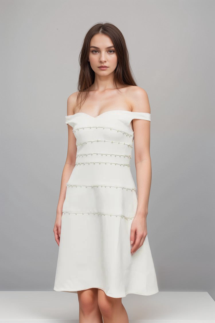 PRISCILLE WHITE PEARL MINI DRESS FOR PARTY