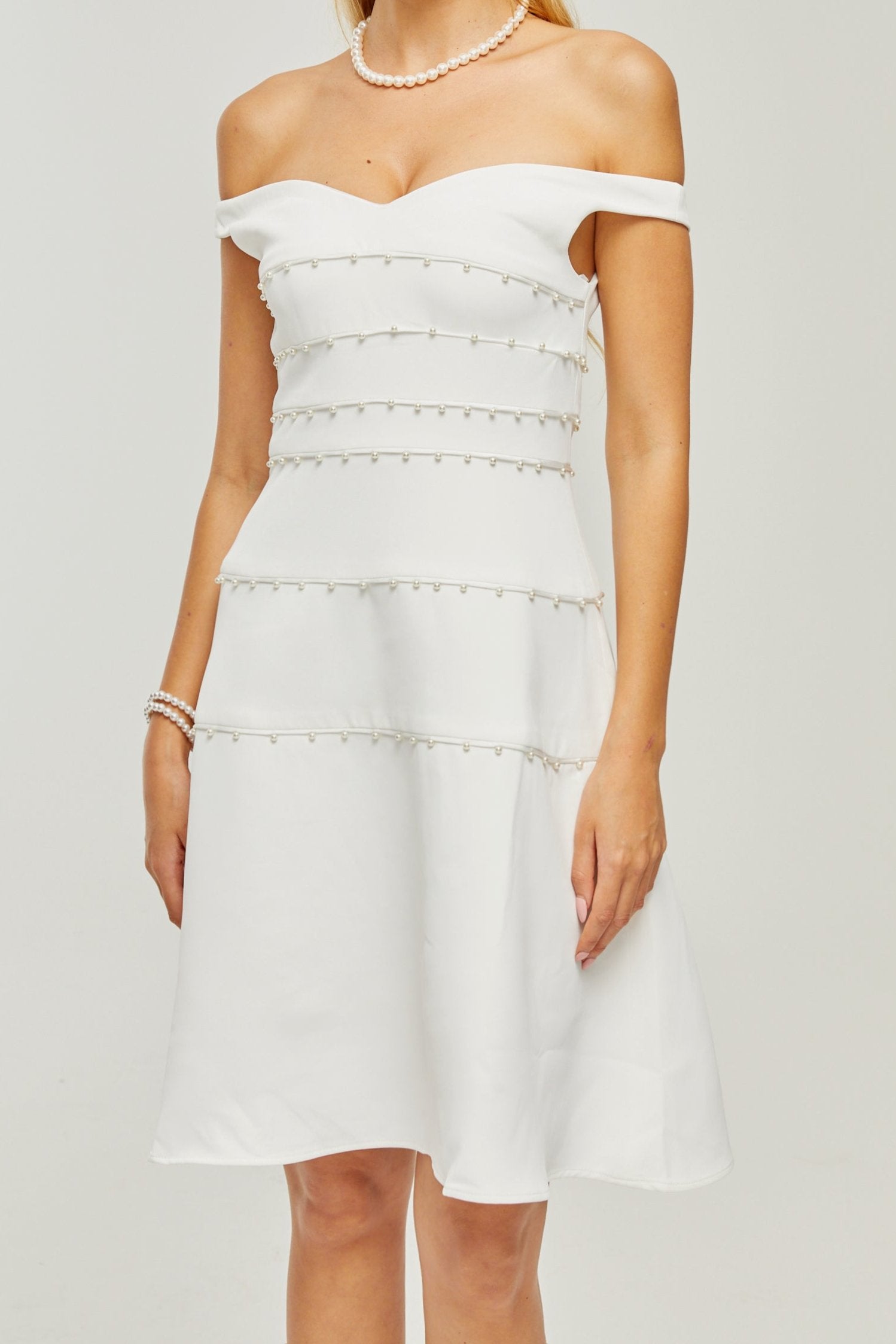PRISCILLE WHITE PEARL MINI DRESS FOR PARTY
