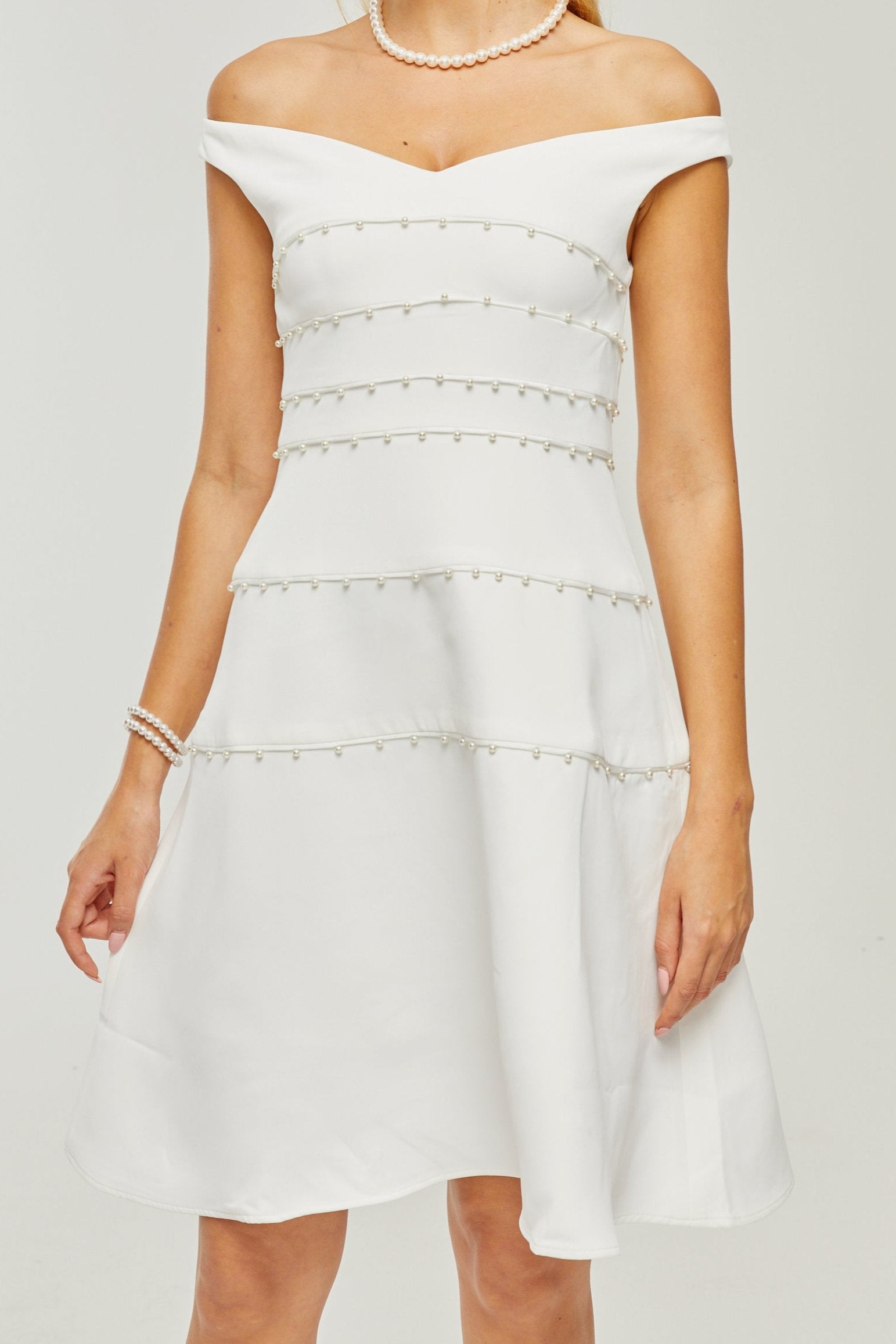 PRISCILLE WHITE PEARL MINI DRESS FOR PARTY
