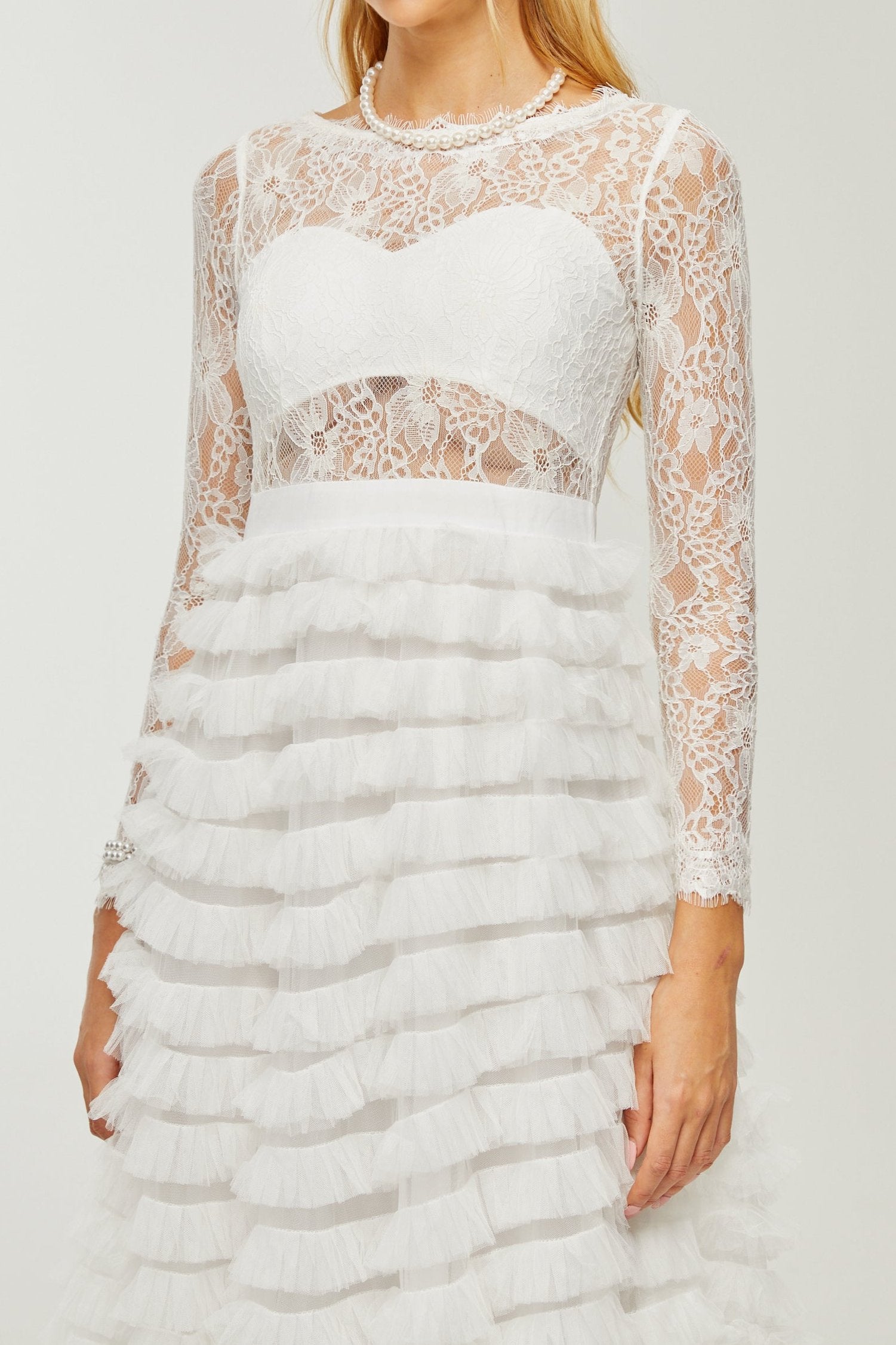 PHILIPPINE LACE MIDI DRESS WITH HIGH WAIST & LAYERED SKIRT