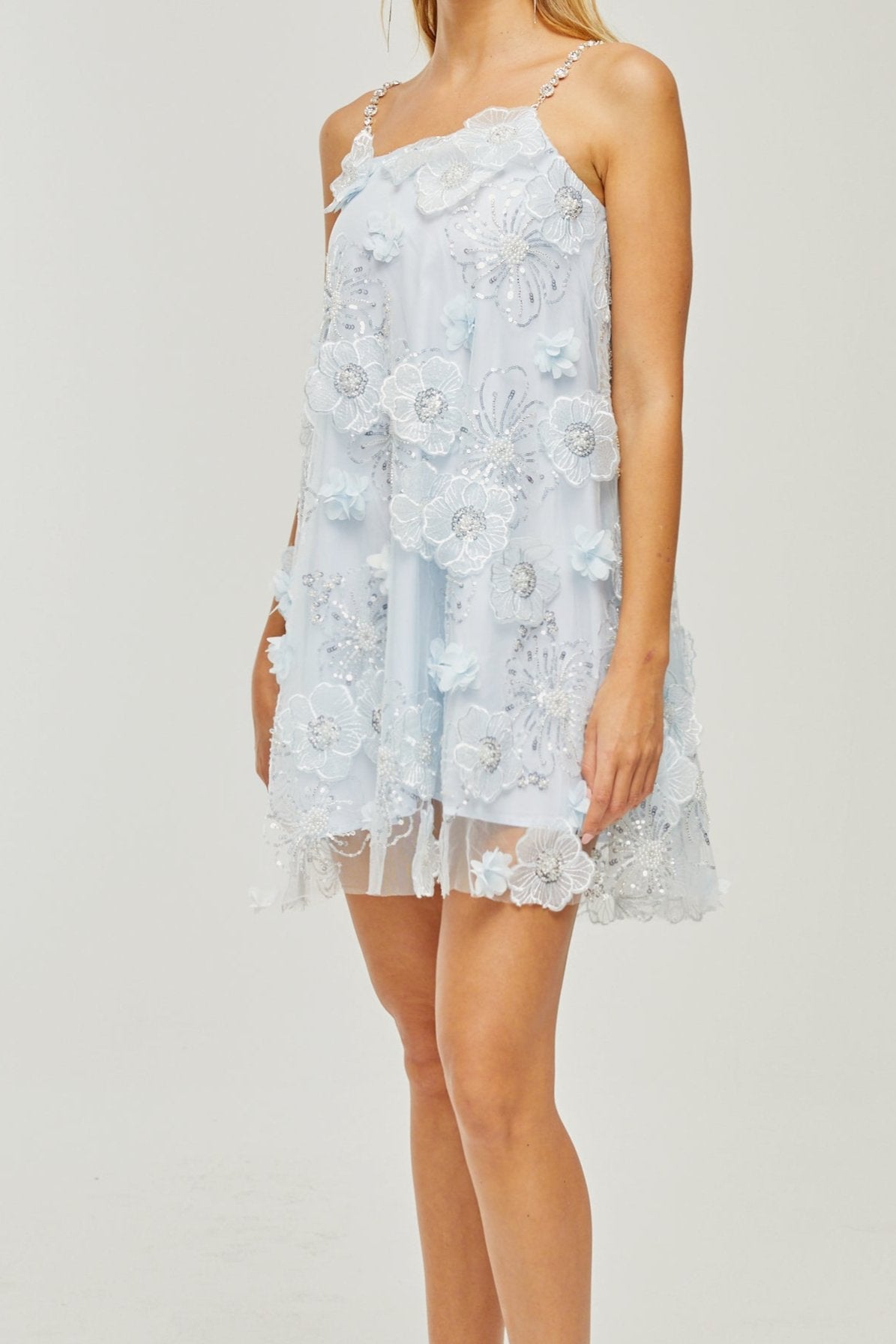 SUZETTE CRYSTAL FLORAL MINI DRESS FOR PARTY