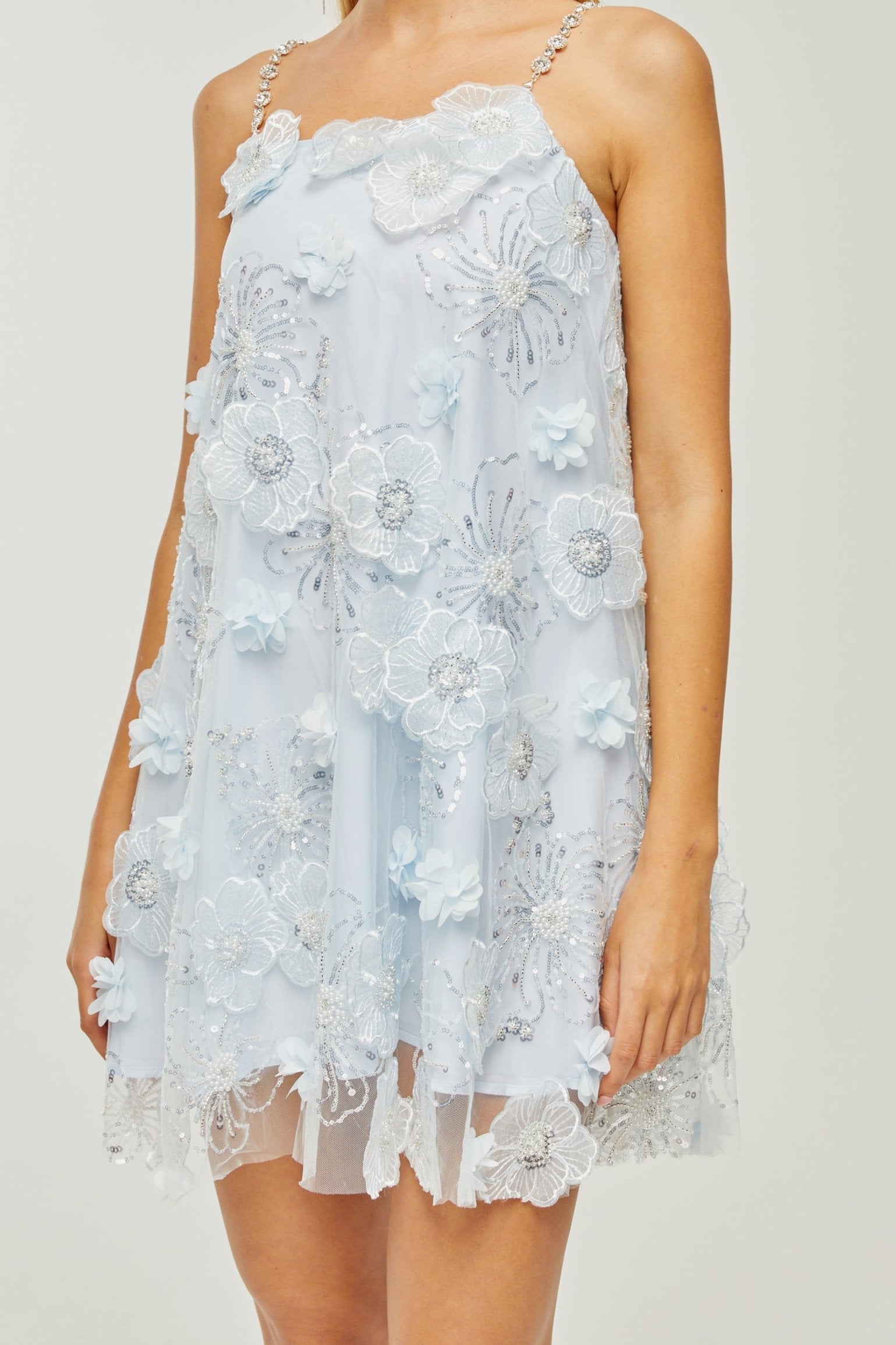 SUZETTE CRYSTAL FLORAL MINI DRESS FOR PARTY