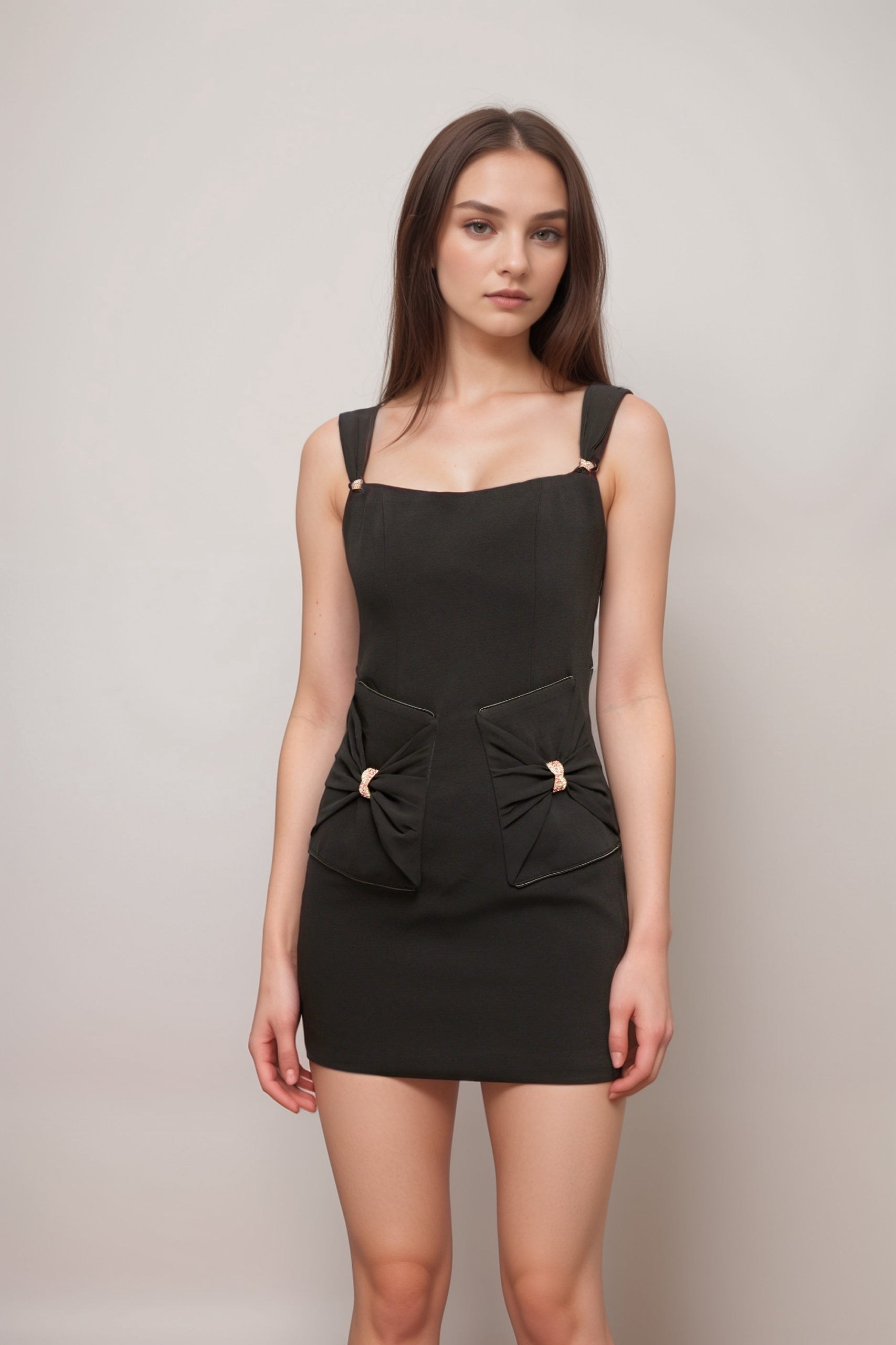 AÉLIS BLACK PLEATED MINI DRESS, PARTY