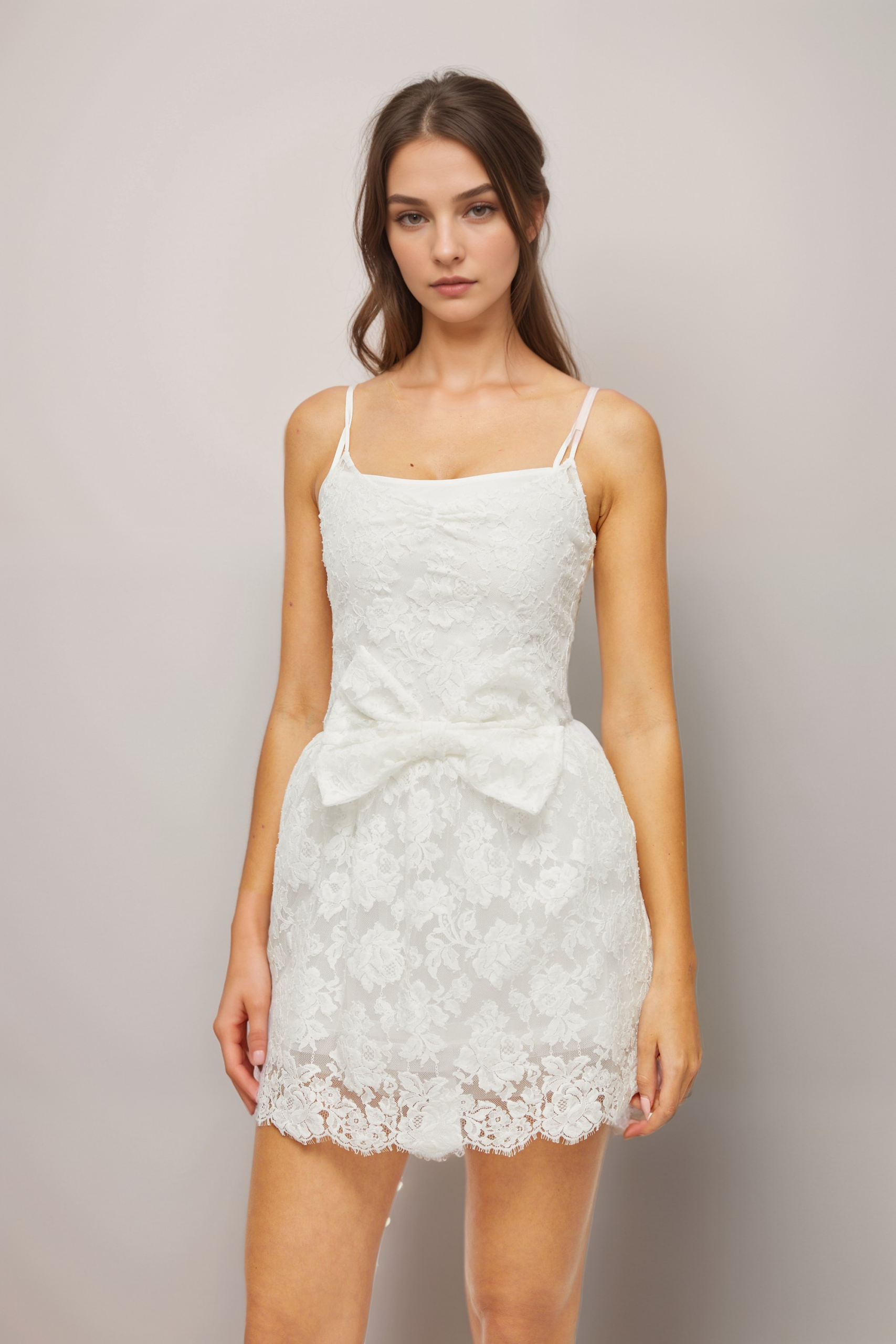 PERRINE LACE BOW MINI DRESS FOR COCKTAIL PARTY