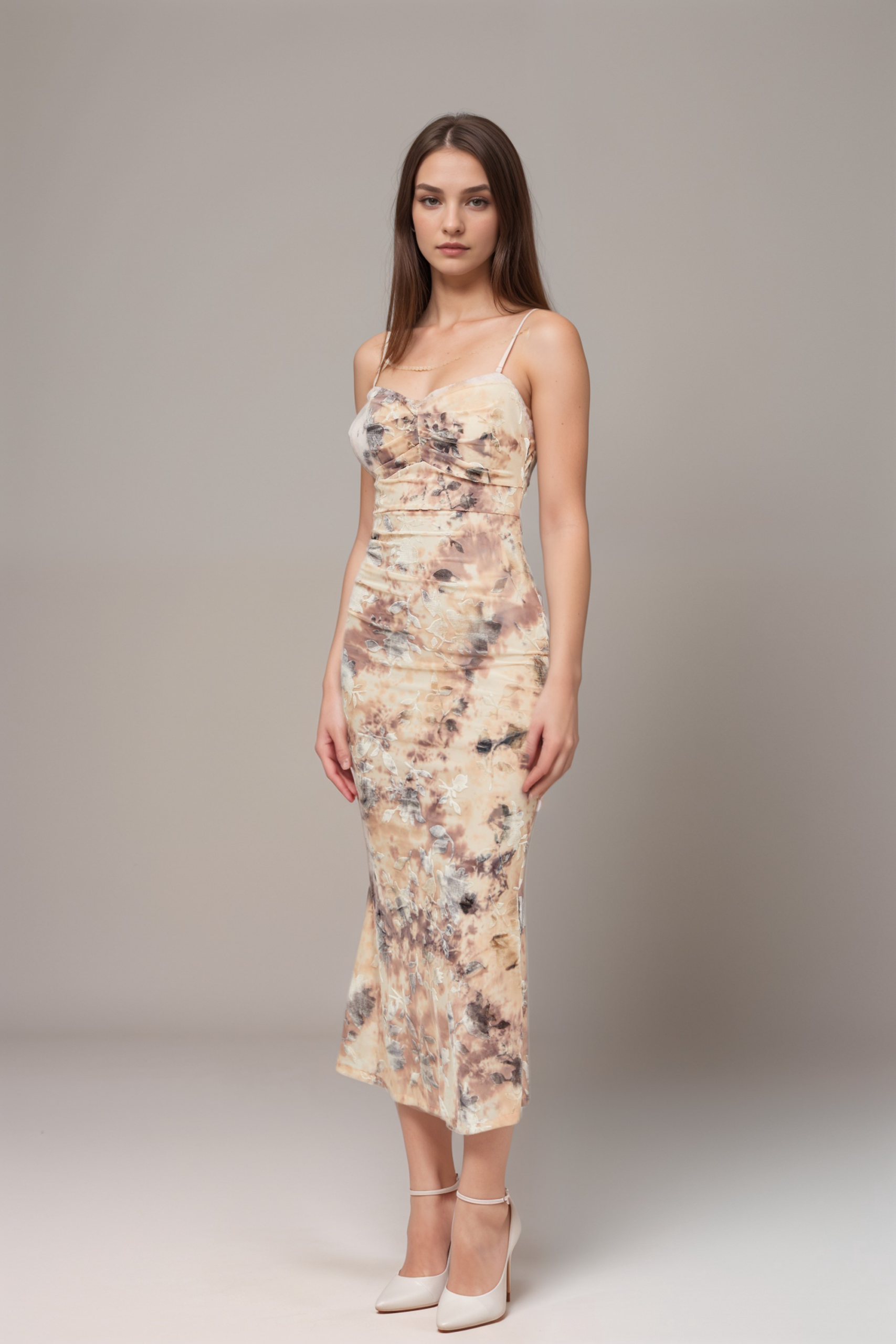 VICTORE PATTERN-PRINT FITTED MIDI DRESS