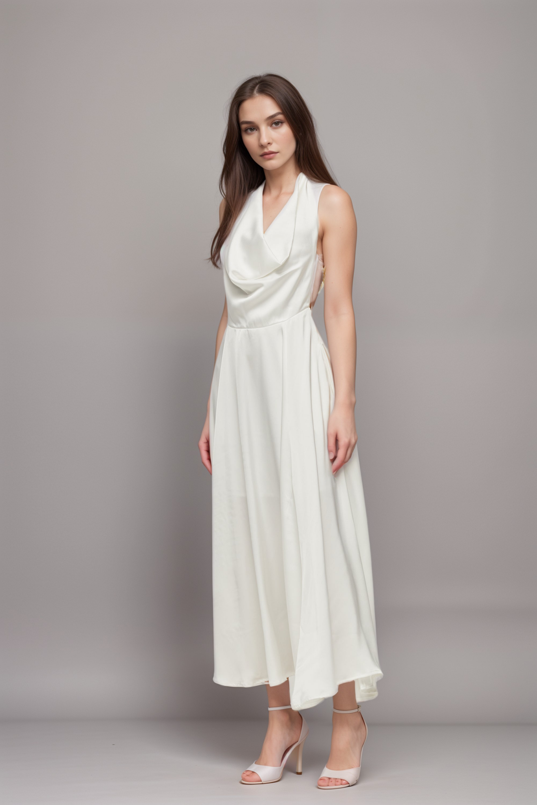 LUCENA COWL-NECK SCOOP BACK DRESS, ELEGANT OCCASION