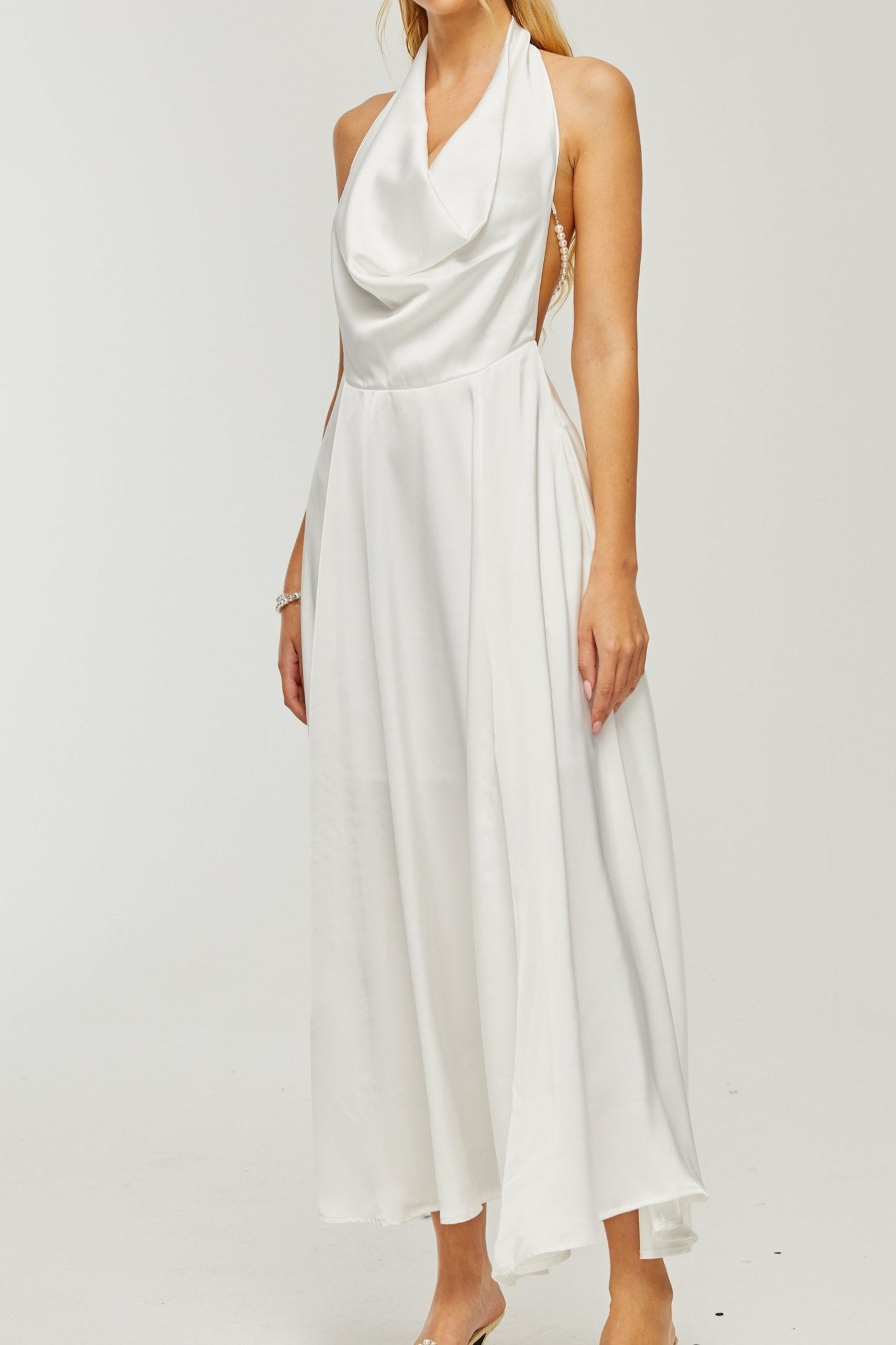 LUCENA COWL-NECK SCOOP BACK DRESS, ELEGANT OCCASION