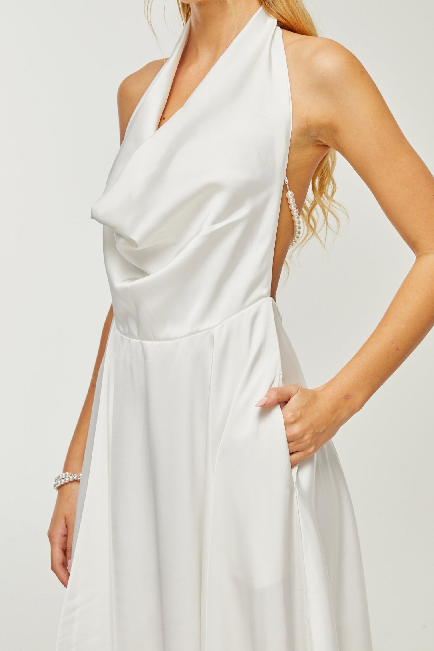 LUCENA COWL-NECK SCOOP BACK DRESS, ELEGANT OCCASION