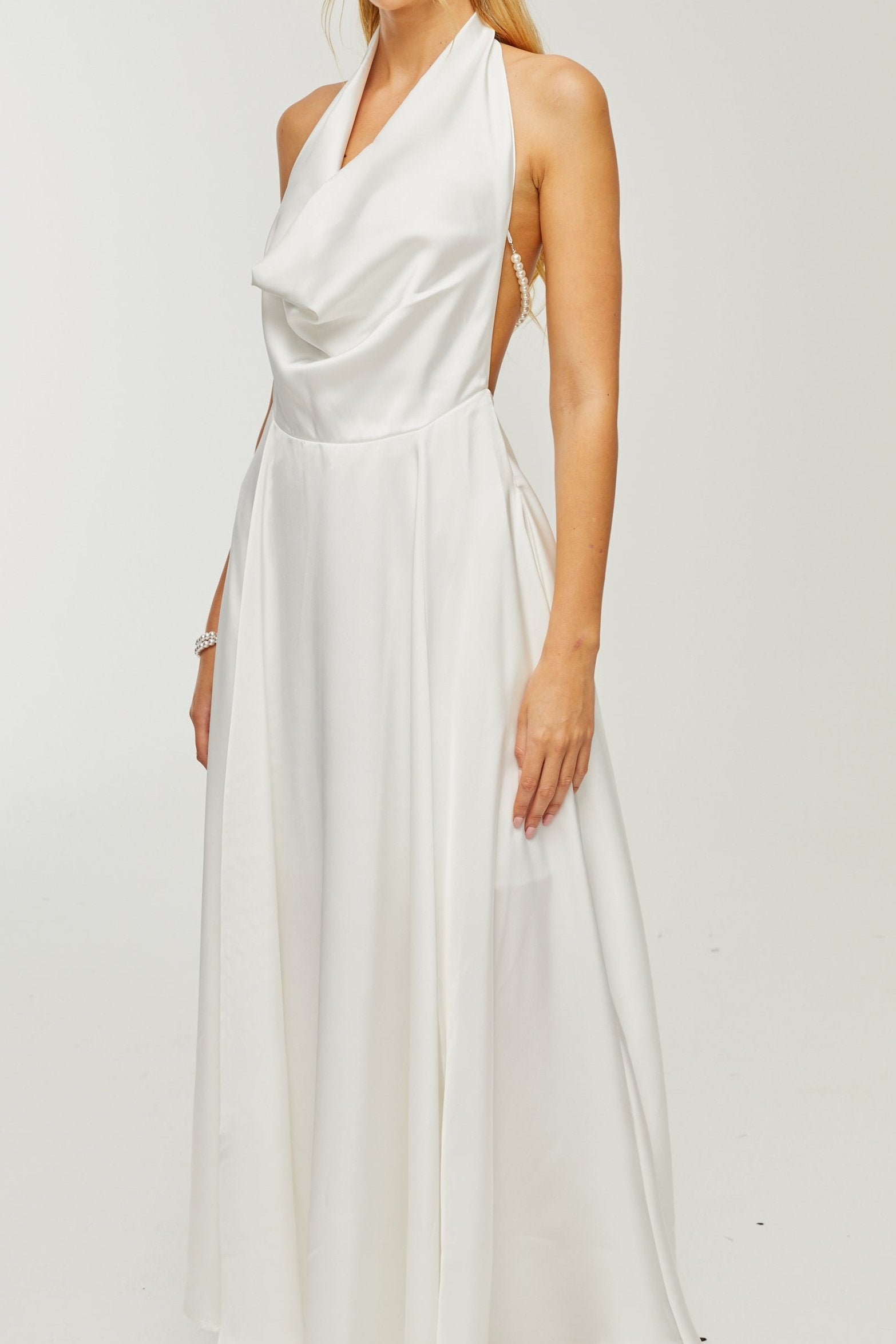 LUCENA COWL-NECK SCOOP BACK DRESS, ELEGANT OCCASION