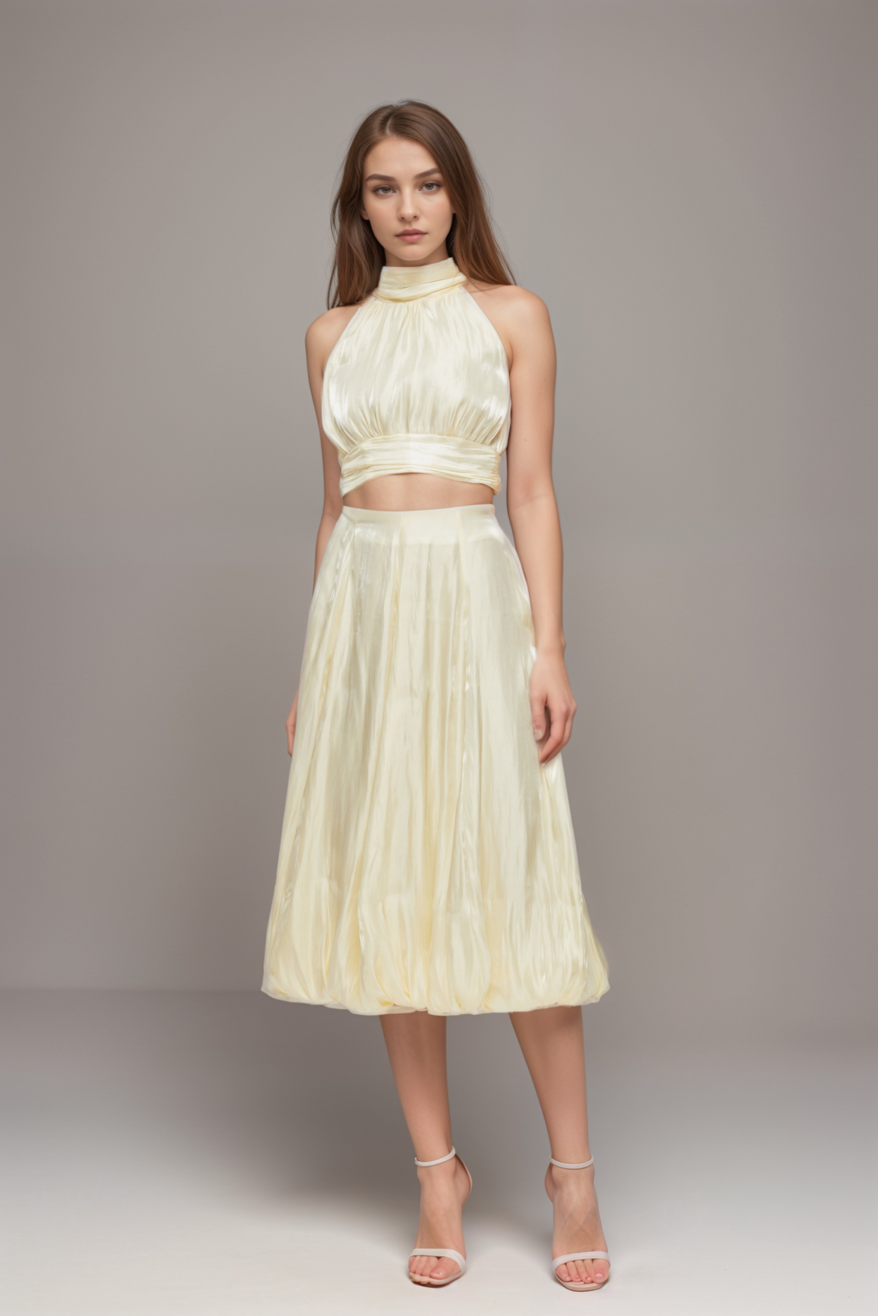 CÉLINE WHITE PLEATED MATCHING SET FOR WEDDING