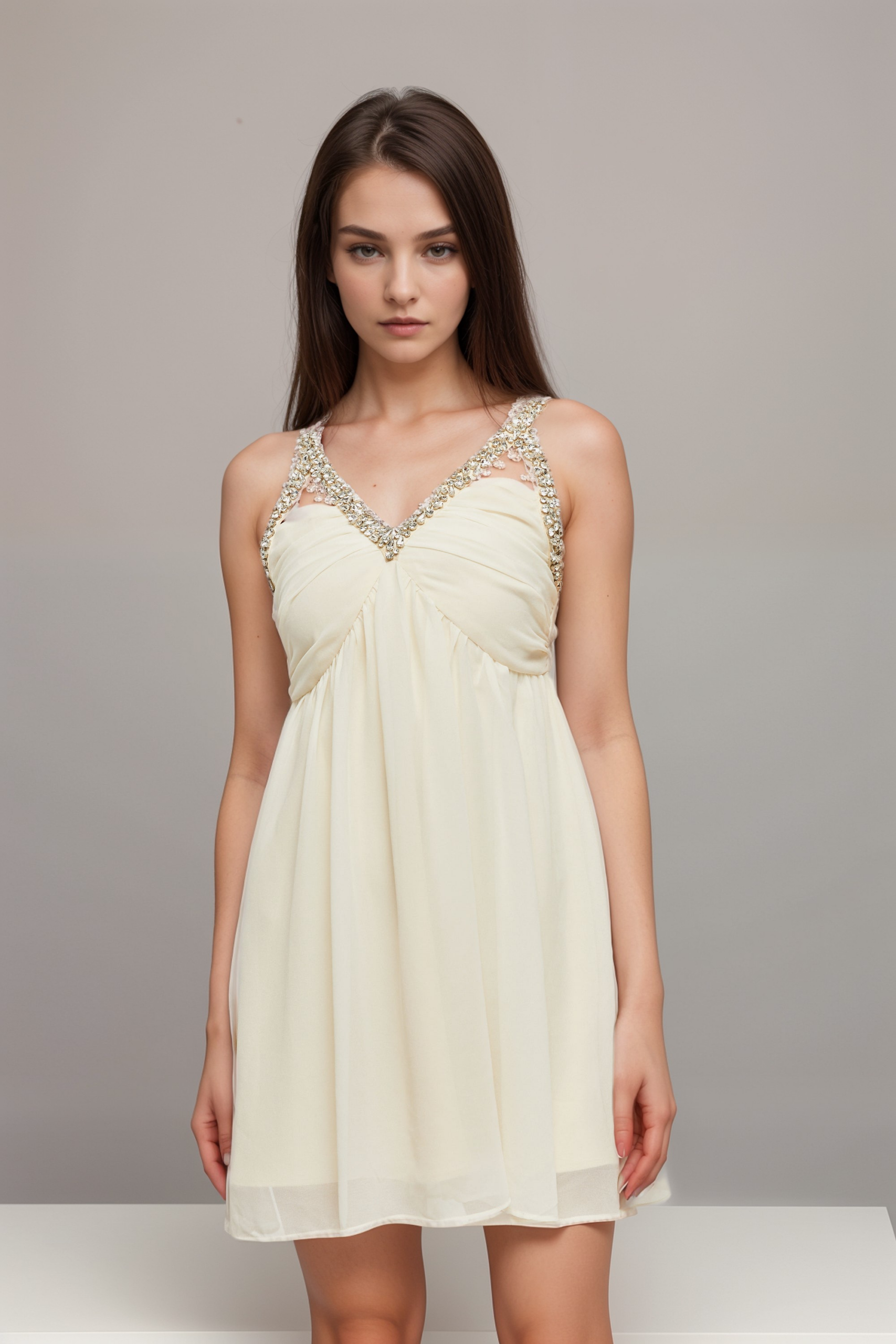 ROSE CRYSTAL V-NECK DRESS FOR WEDDING GUEST