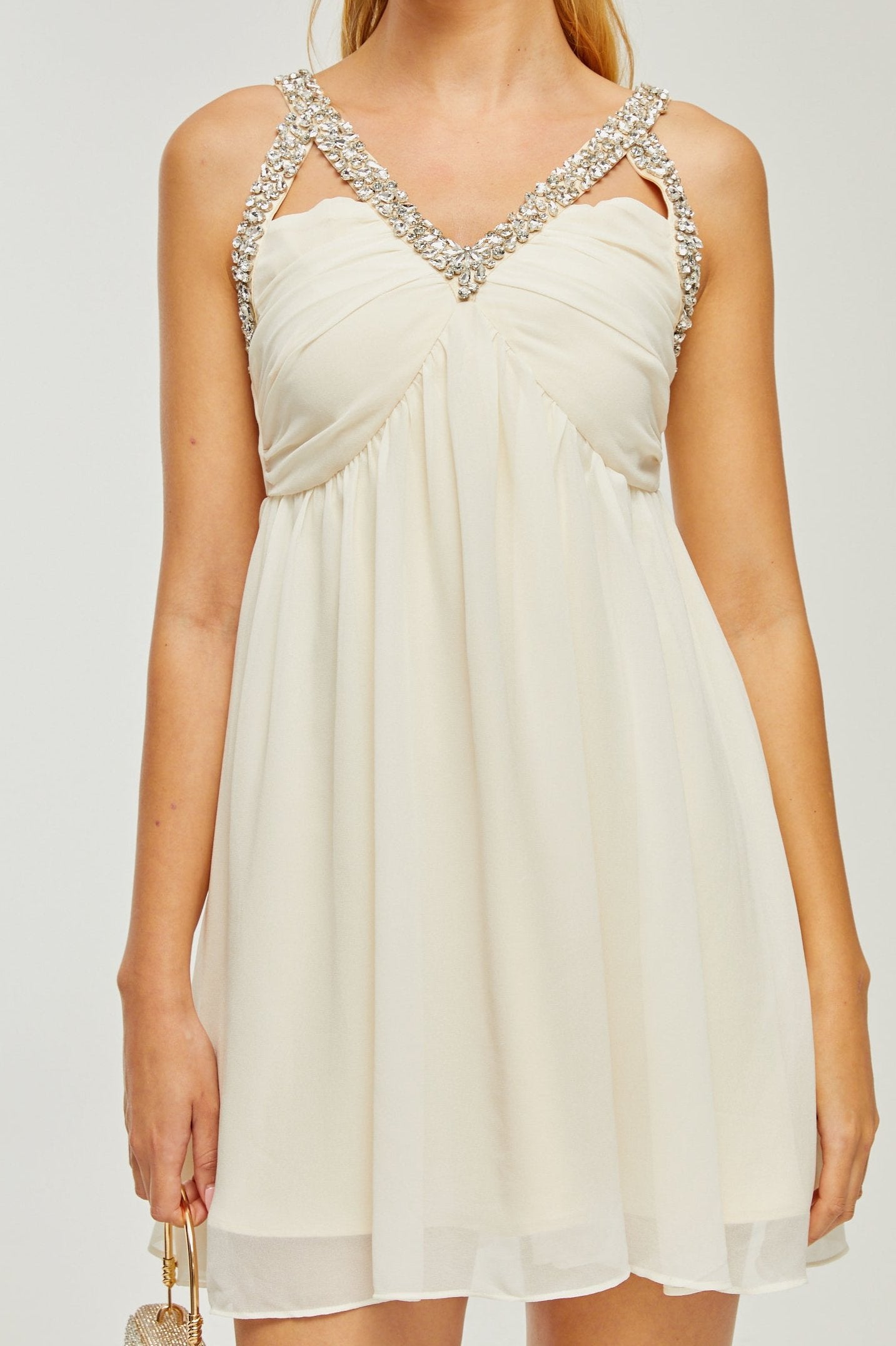 ROSE CRYSTAL V-NECK DRESS FOR WEDDING GUEST