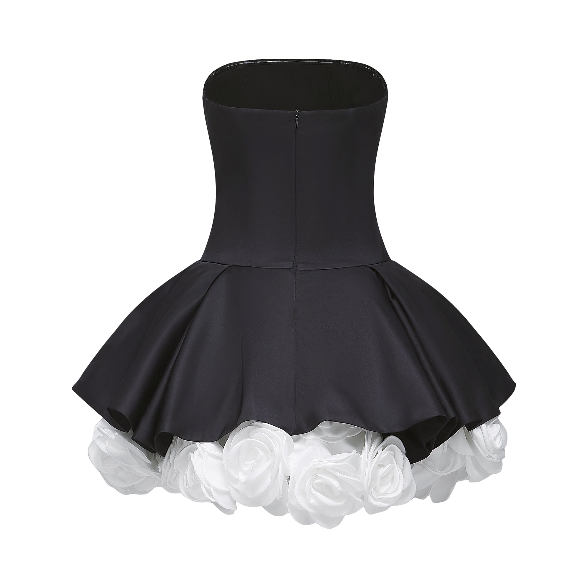 BLACK PETAL-LAYER STRAPLESS CORSET MINI DRESS