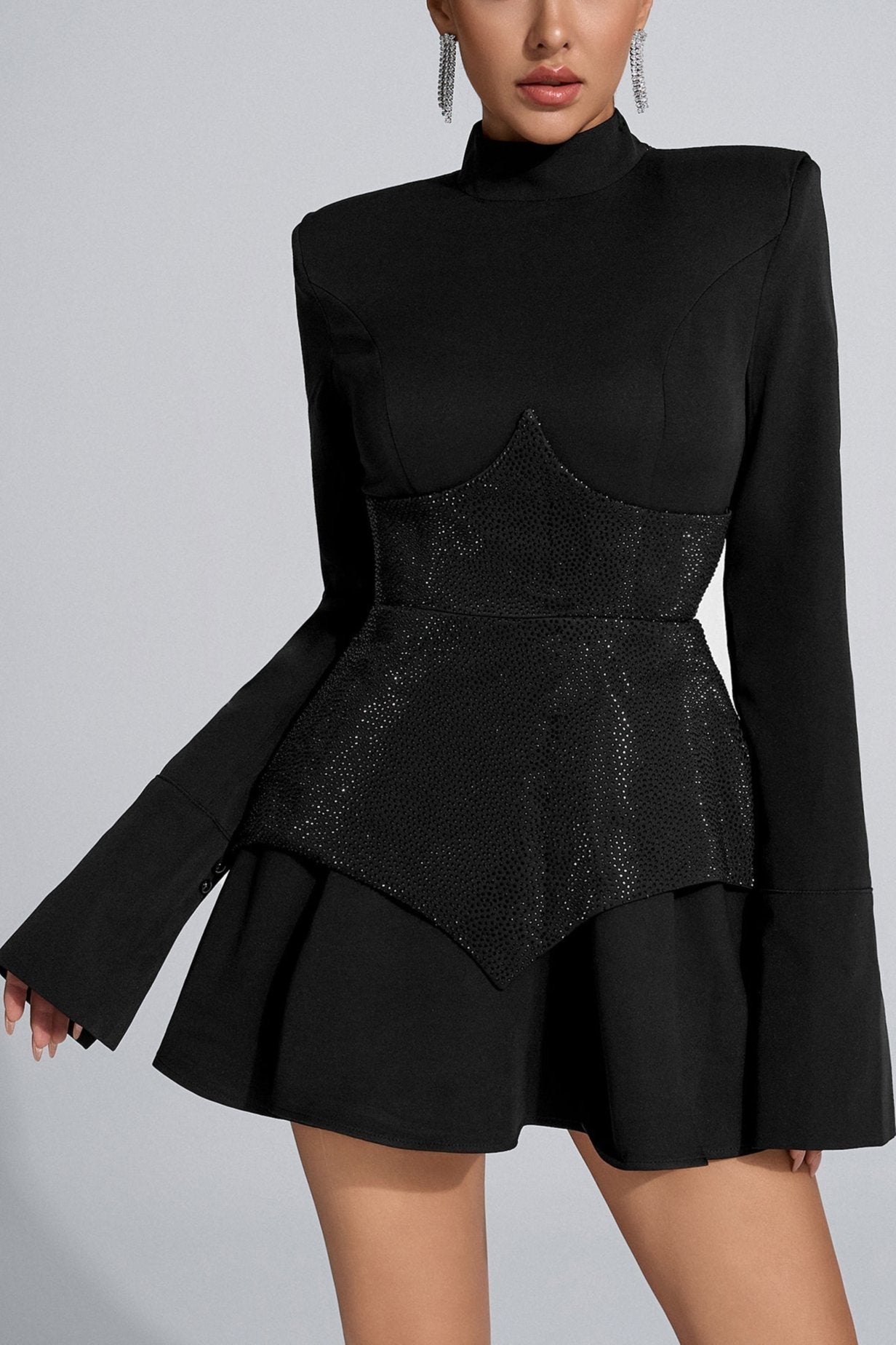 BLACK LONG SLEEVE MINI BODYSUIT FOR NIGHT OUT