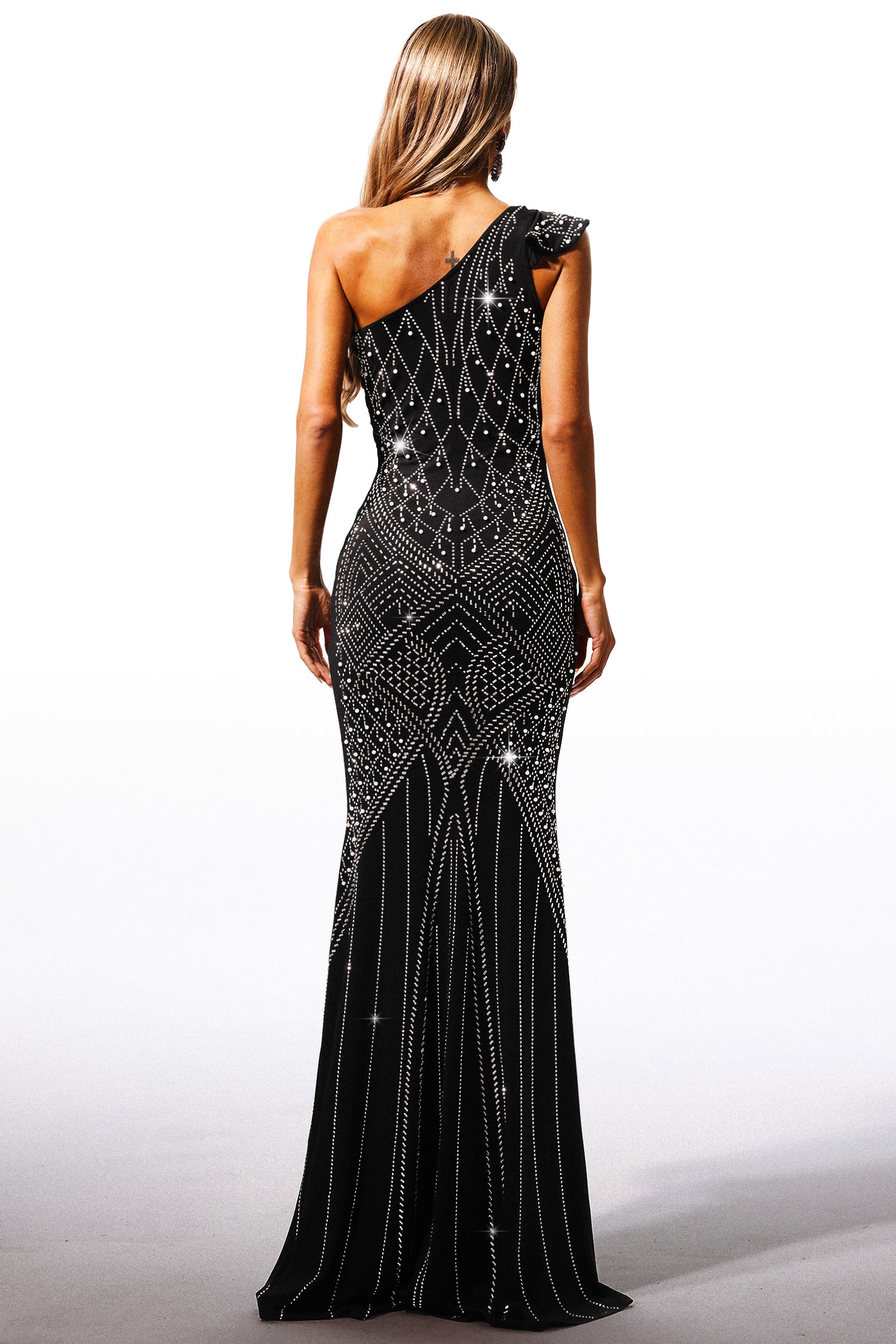 FERINA SKEW COLLAR DIAMOND MAXI DRESS