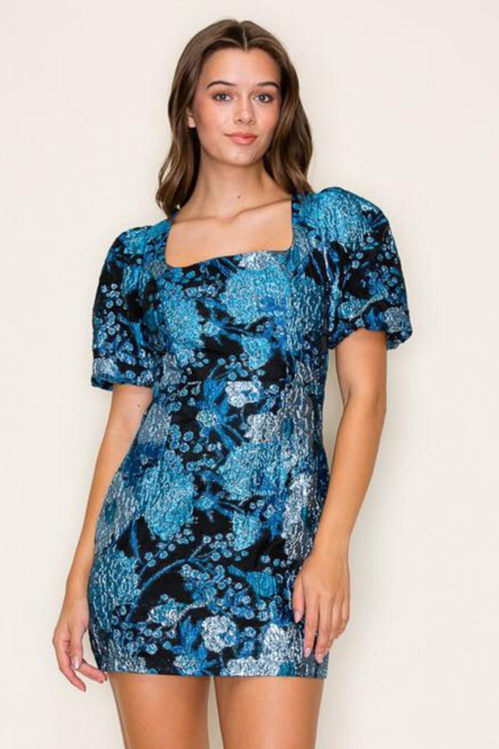 MOLLY JACQUARD BACKLESS MINI DRESS FOR PARTY
