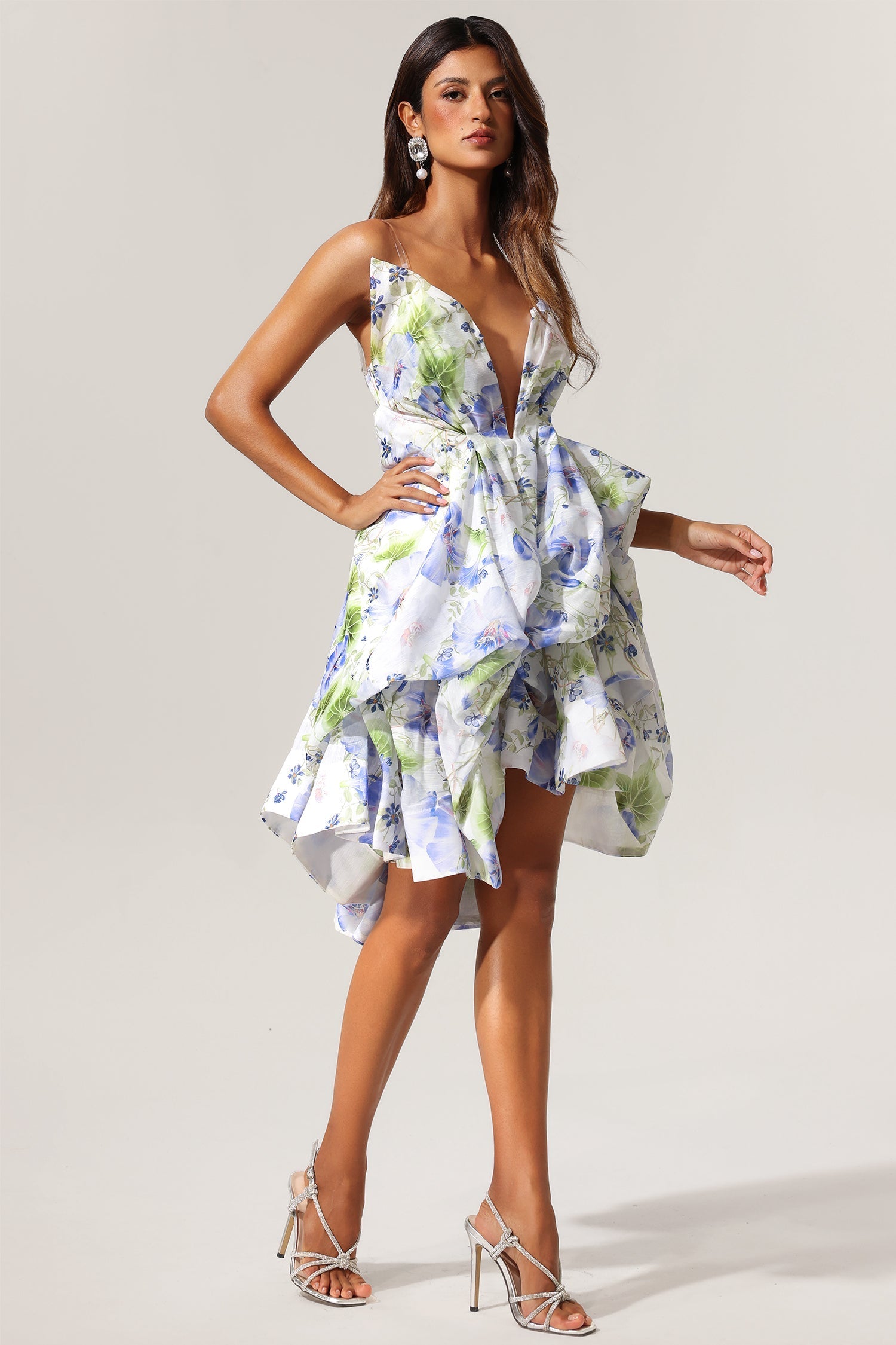 ODELIA FLORAL SLEEVELESS ASYMMETRICAL MINI DRESS