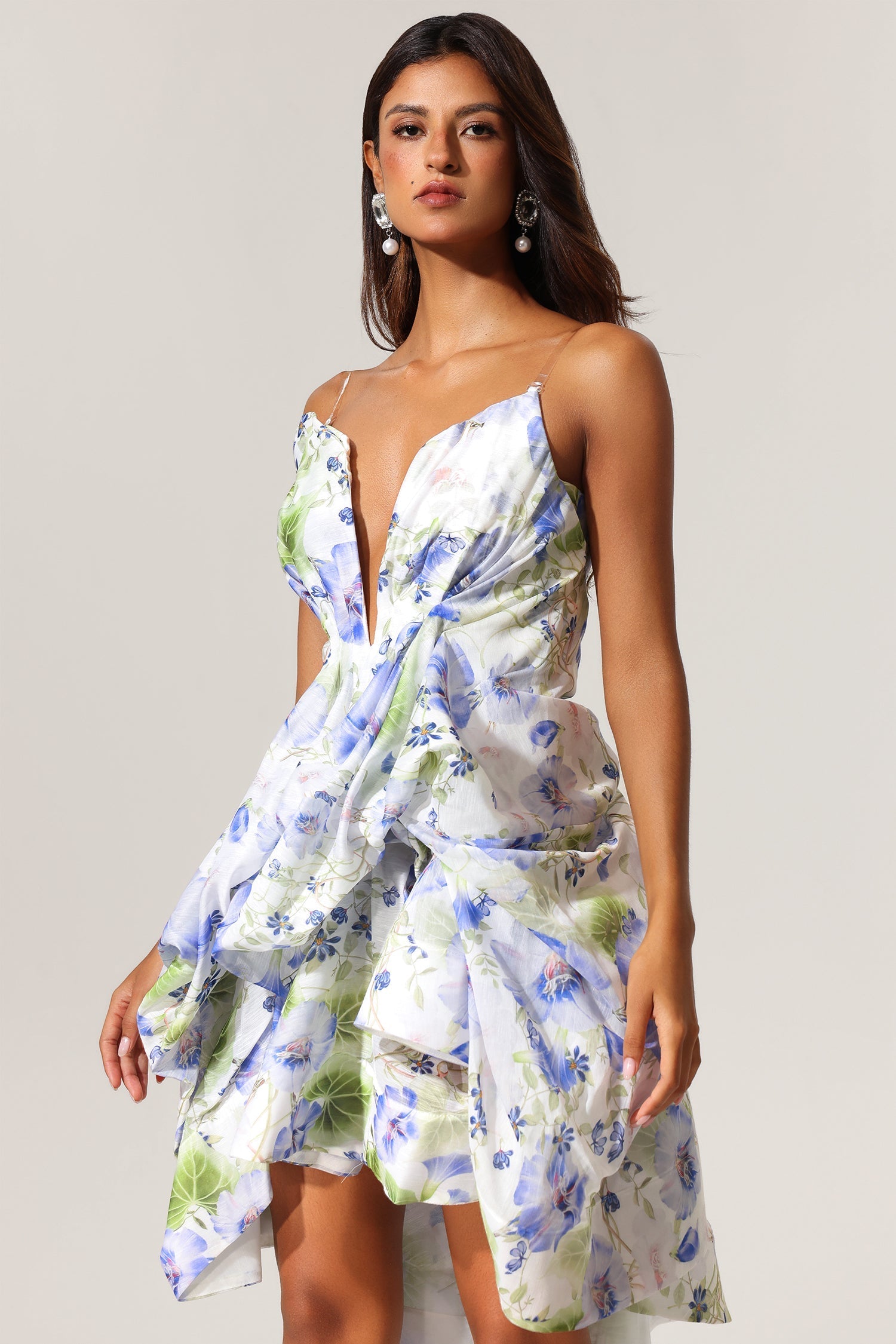ODELIA FLORAL SLEEVELESS ASYMMETRICAL MINI DRESS