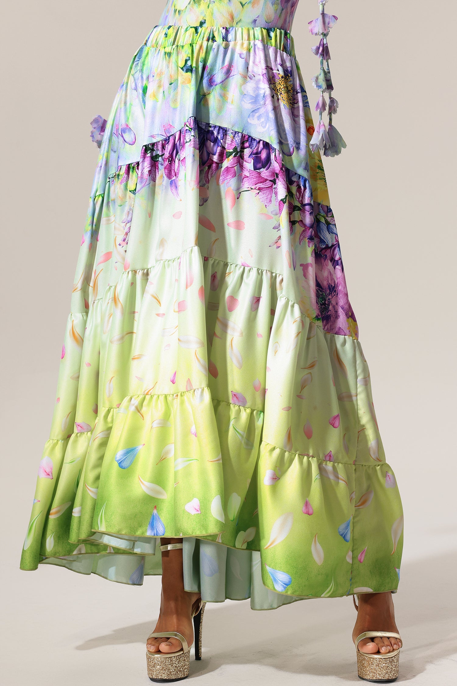 LOYISA HALTER V-NECK FLORAL TASSEL BEACH SKIRT SET