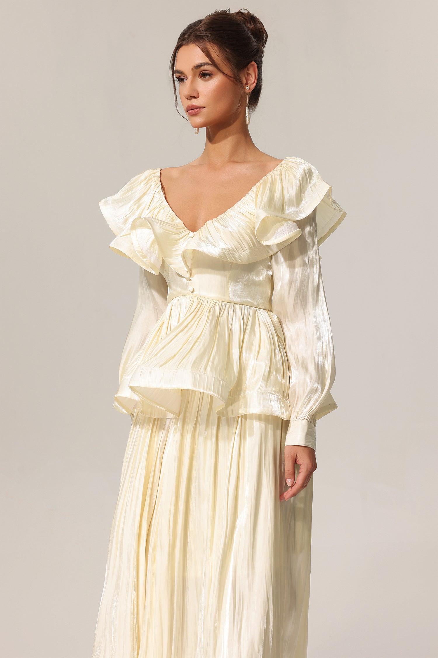 JENNIFER FOLDS V-NECK TWO-PIECE SKIRT SET