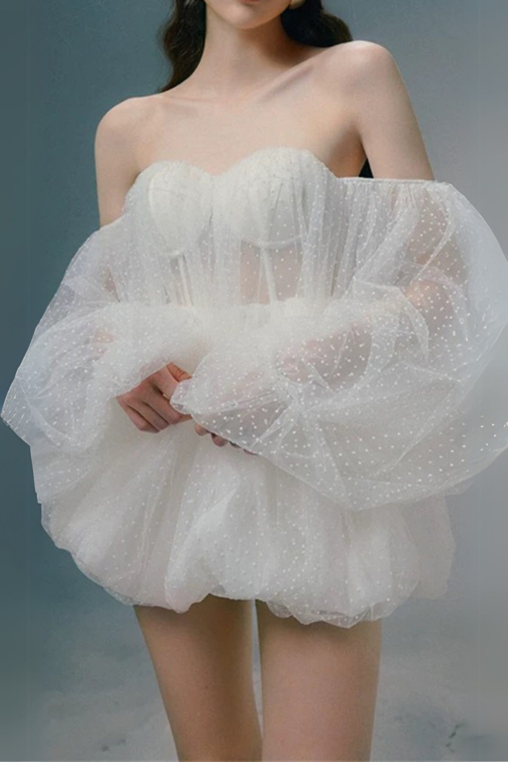 WINNI STRAPLESS WHITE MESH MINI DRESS