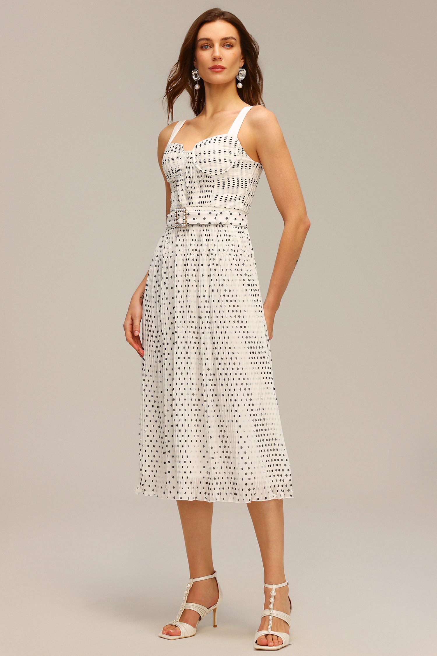 JANICE HALTER MIDI DRESS - PEARL DOT PRINT