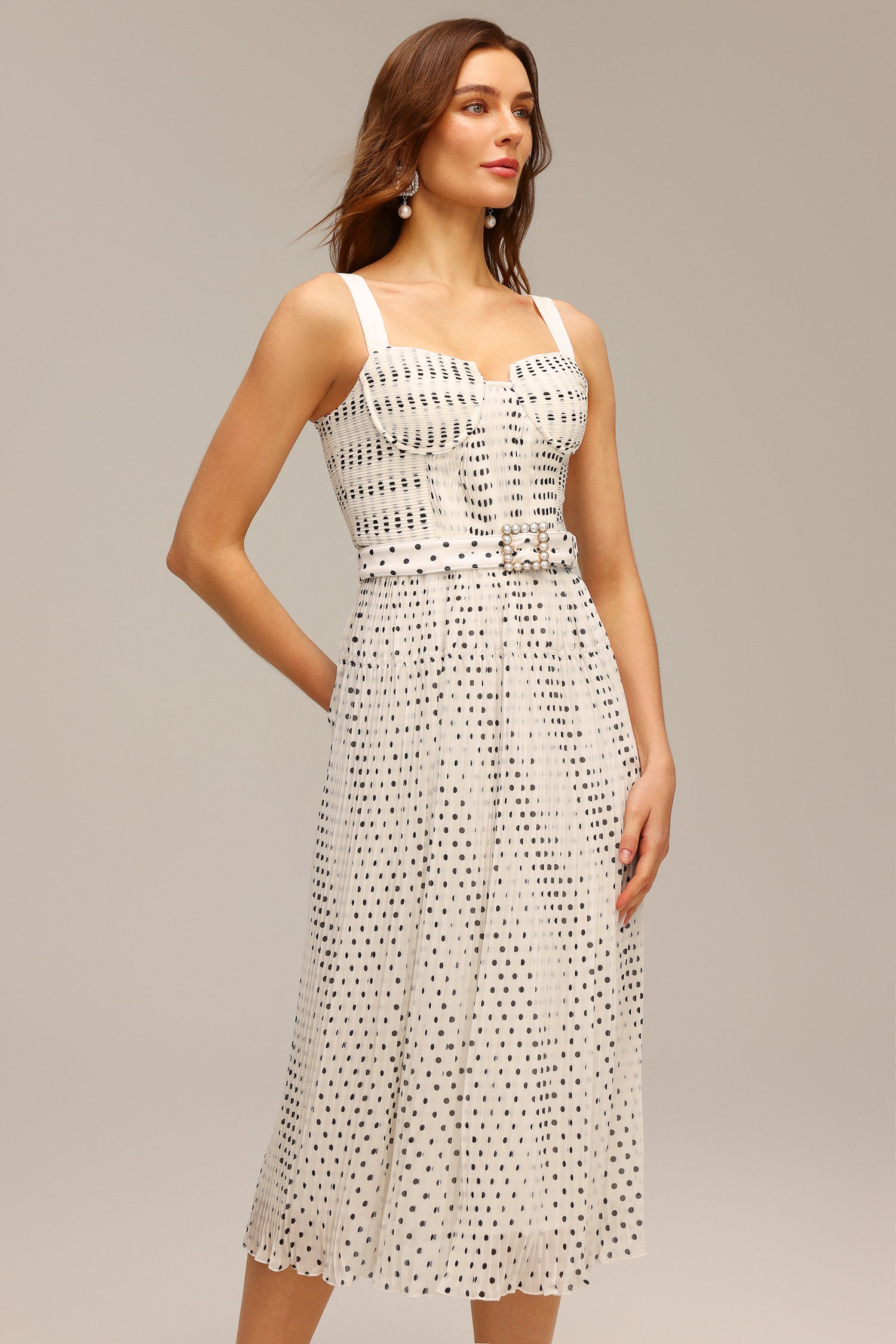 JANICE HALTER MIDI DRESS - PEARL DOT PRINT