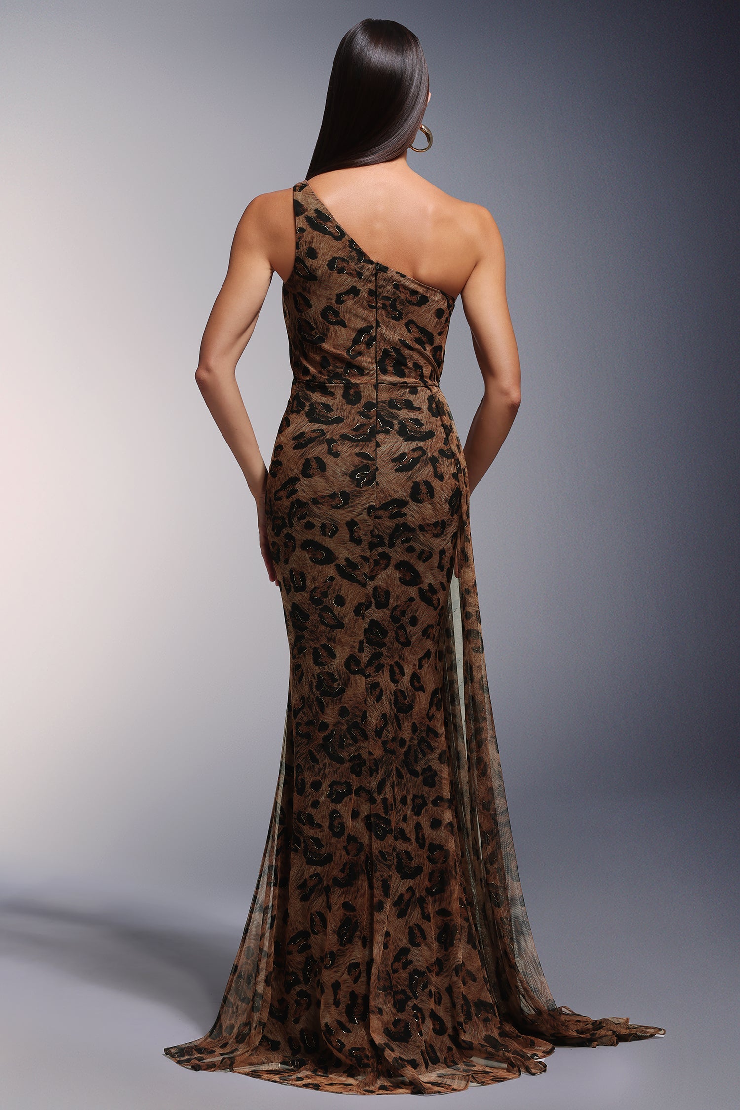 JOCELYN ONE-SHOULDER FEATHER HIGH SLIT MAXI DRESS
