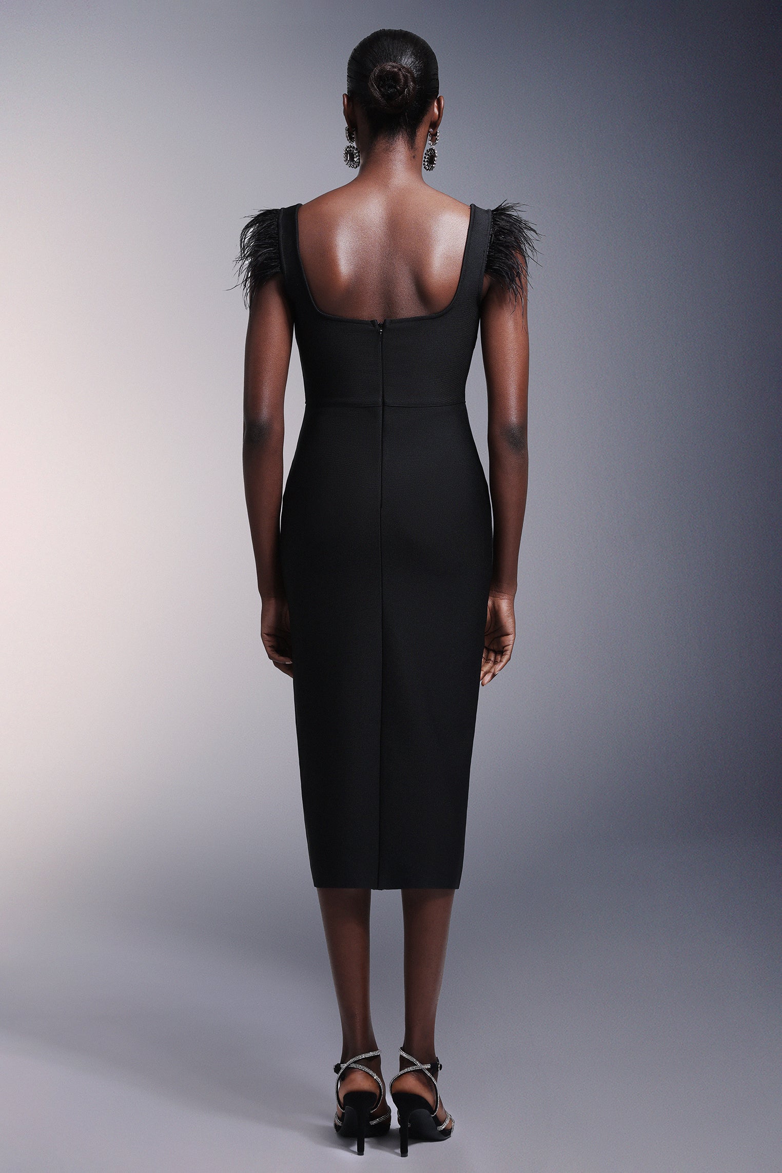 JOSEPHINE BOW HIGH SLIT BANDAGE MIDI DRESS