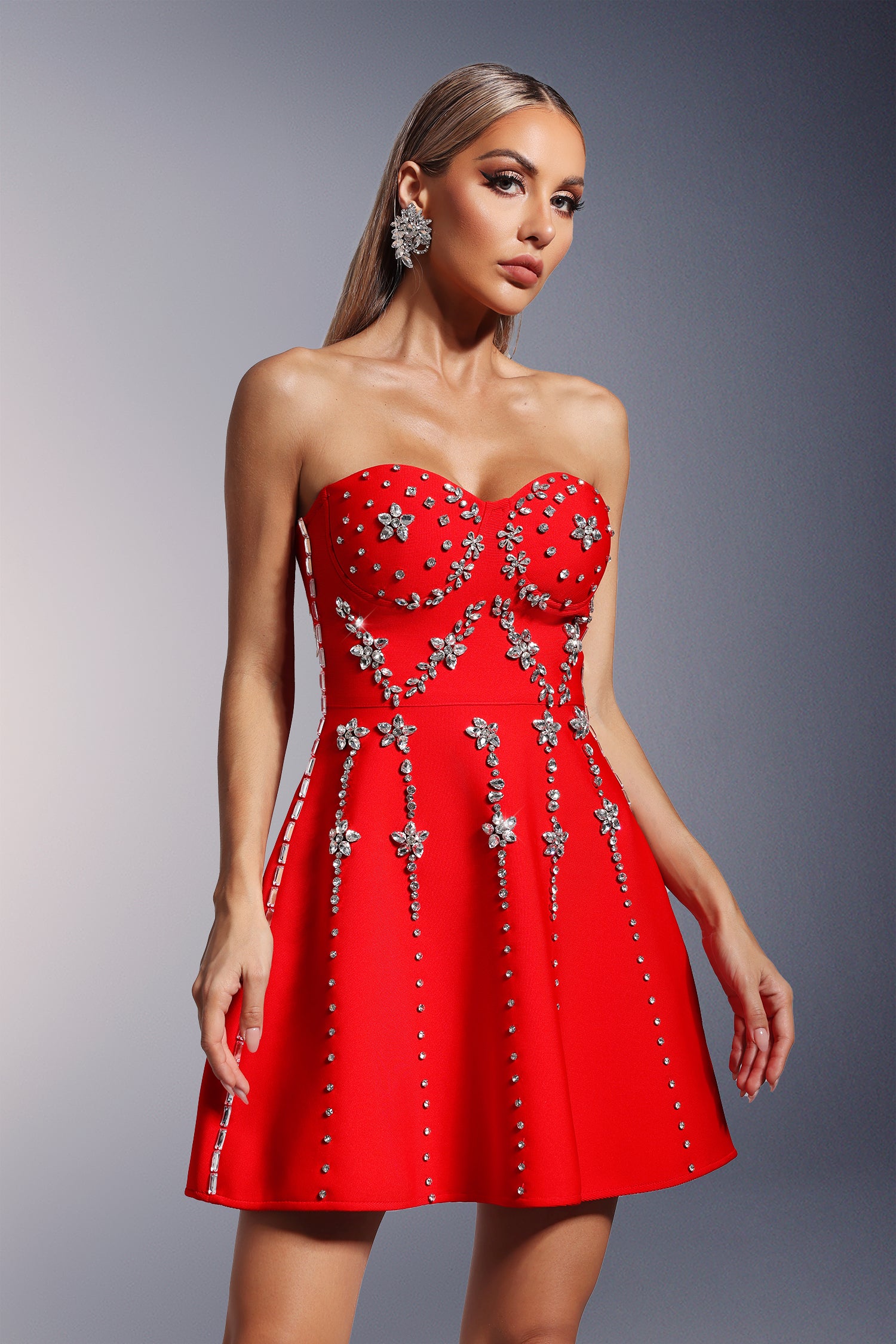 JULIE STRAPLESS BANDAGE MINI DRESS FOR PARTY