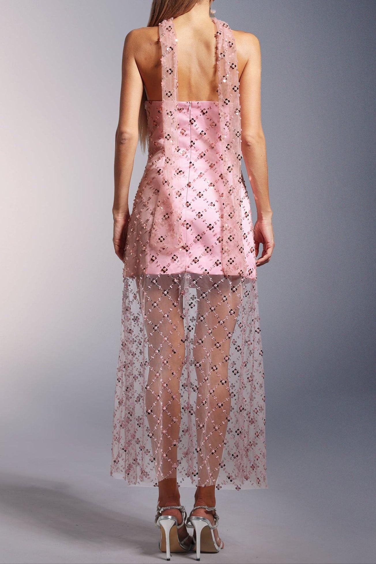 ALBERTA STRAPLESS SEQUIN PEARL MINI DRESS PINK