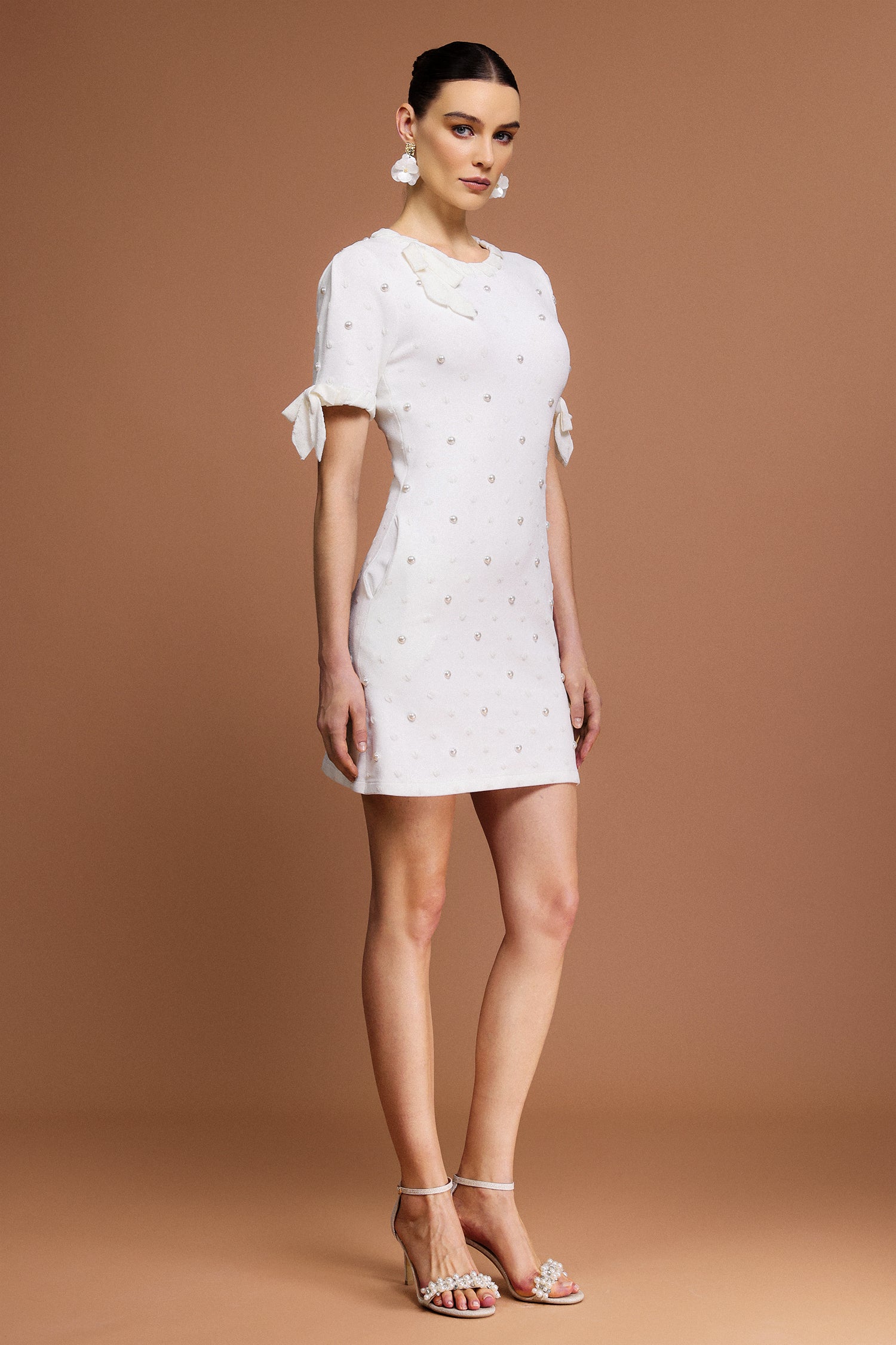 ROUND NECK PEARL DOT MINI DRESS CASUAL