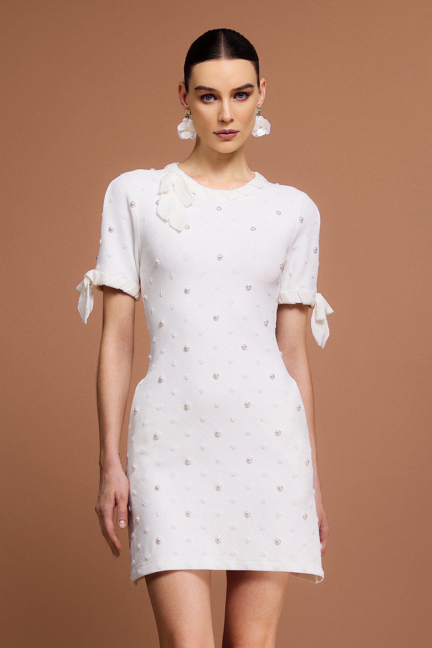 ROUND NECK PEARL DOT MINI DRESS CASUAL