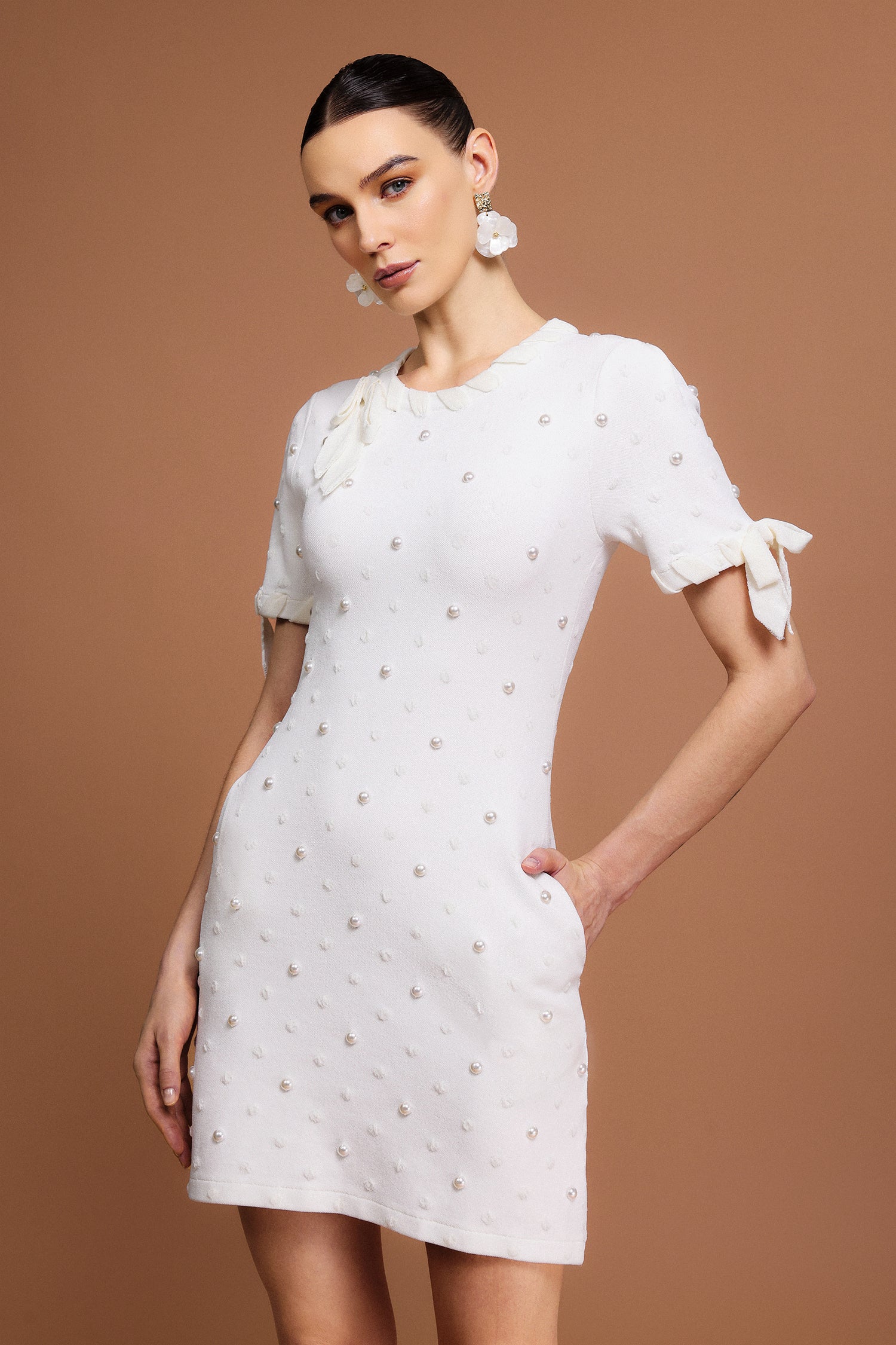 ROUND NECK PEARL DOT MINI DRESS CASUAL